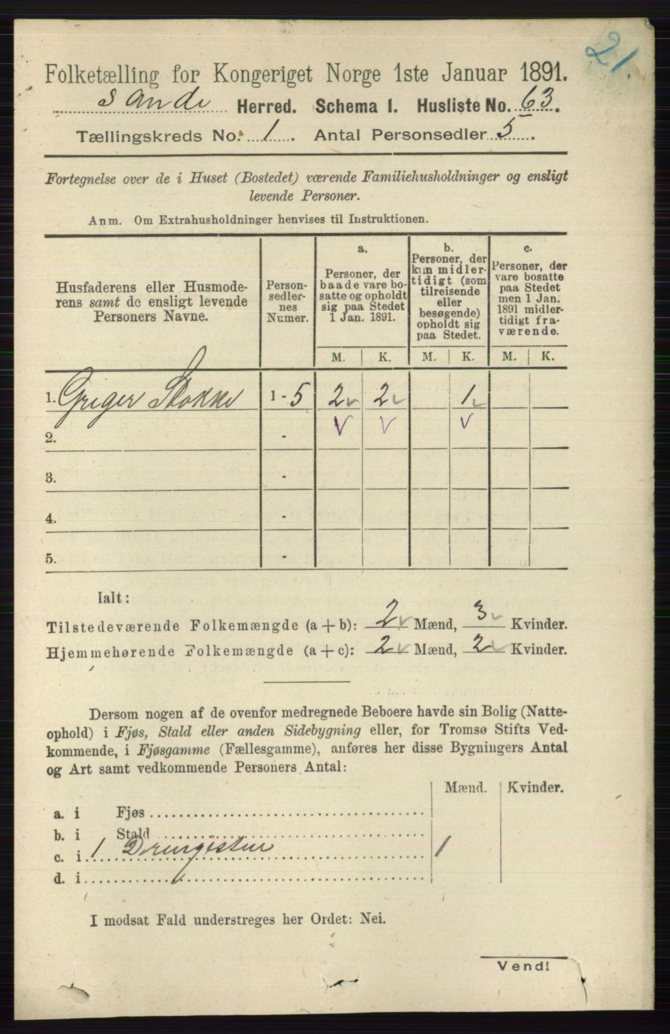 RA, 1891 census for 0713 Sande, 1891, p. 89