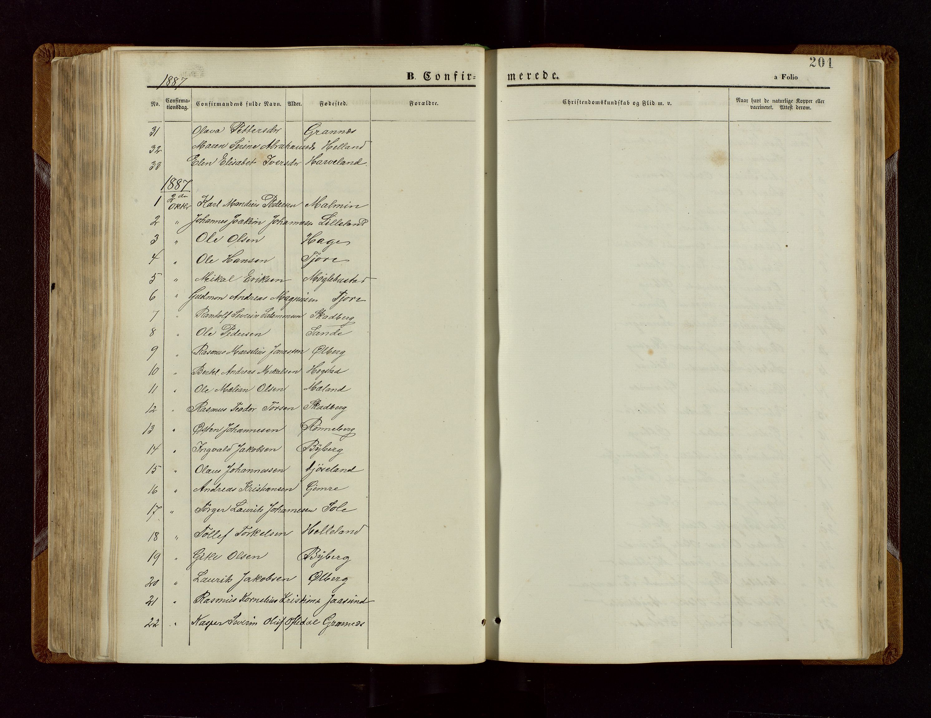 Håland sokneprestkontor, SAST/A-101802/001/30BB/L0003: Parish register (copy) no. B 3, 1873-1893, p. 201