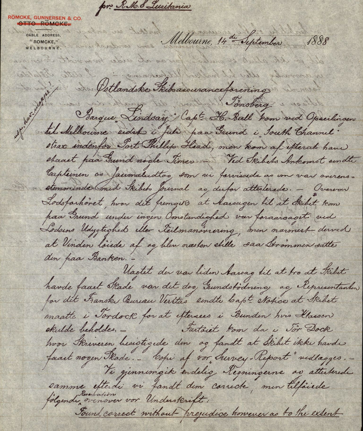 Pa 63 - Østlandske skibsassuranceforening, VEMU/A-1079/G/Ga/L0021/0006: Havaridokumenter / Gøthe, Granit, Granen, Harmonie, Lindsay, 1888, p. 114