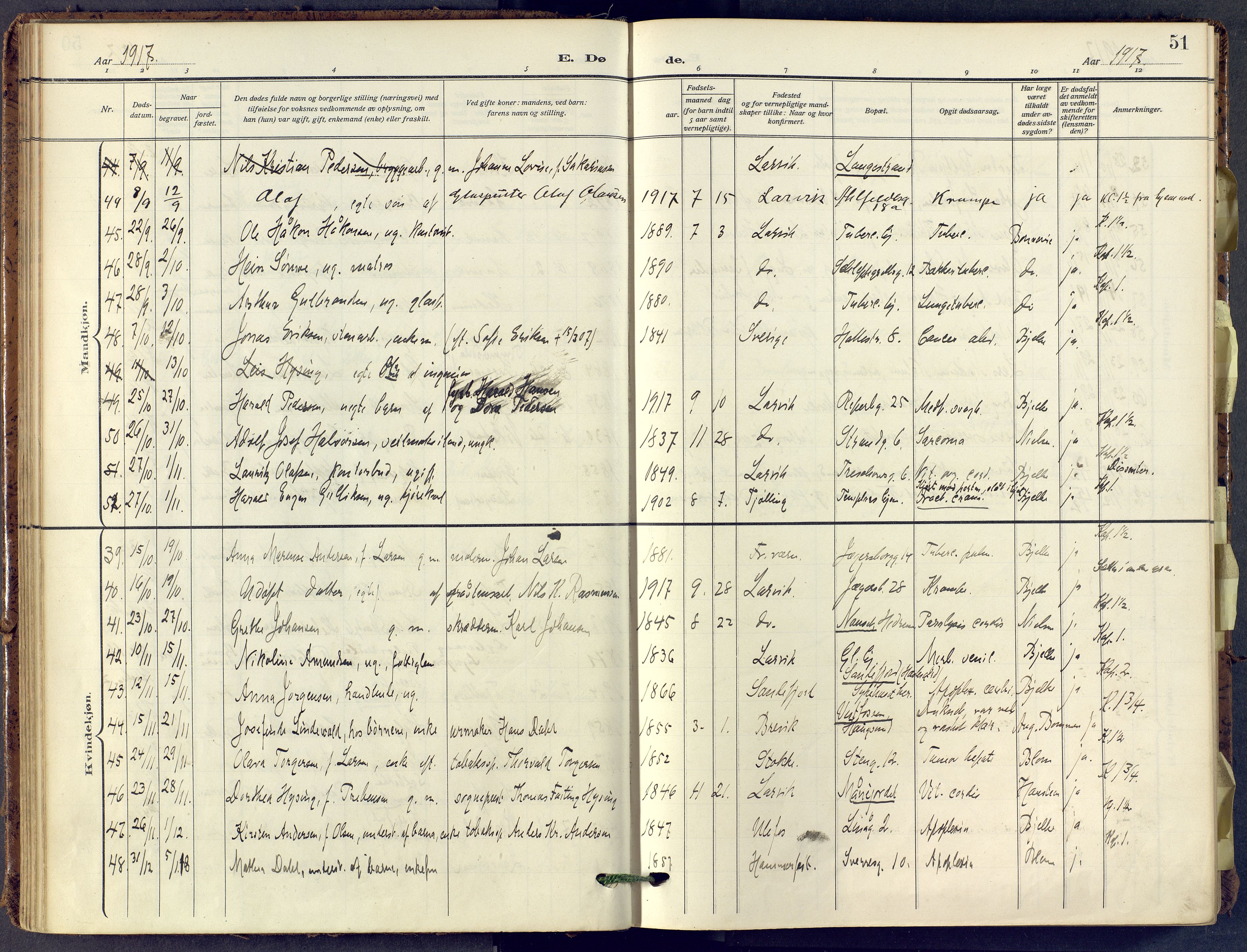 Larvik kirkebøker, SAKO/A-352/F/Fa/L0013: Parish register (official) no. I 13, 1910-1960, p. 51