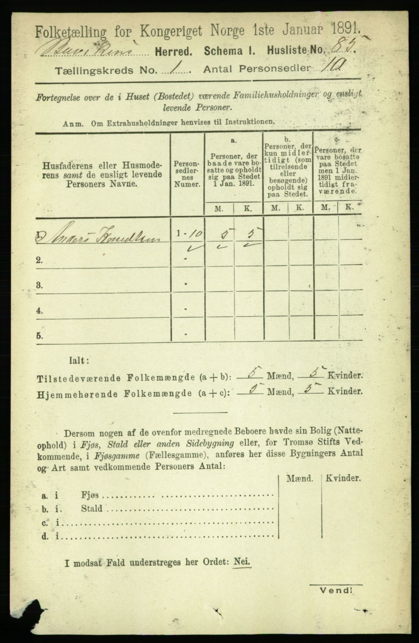 RA, 1891 census for 1656 Buvik, 1891, p. 96