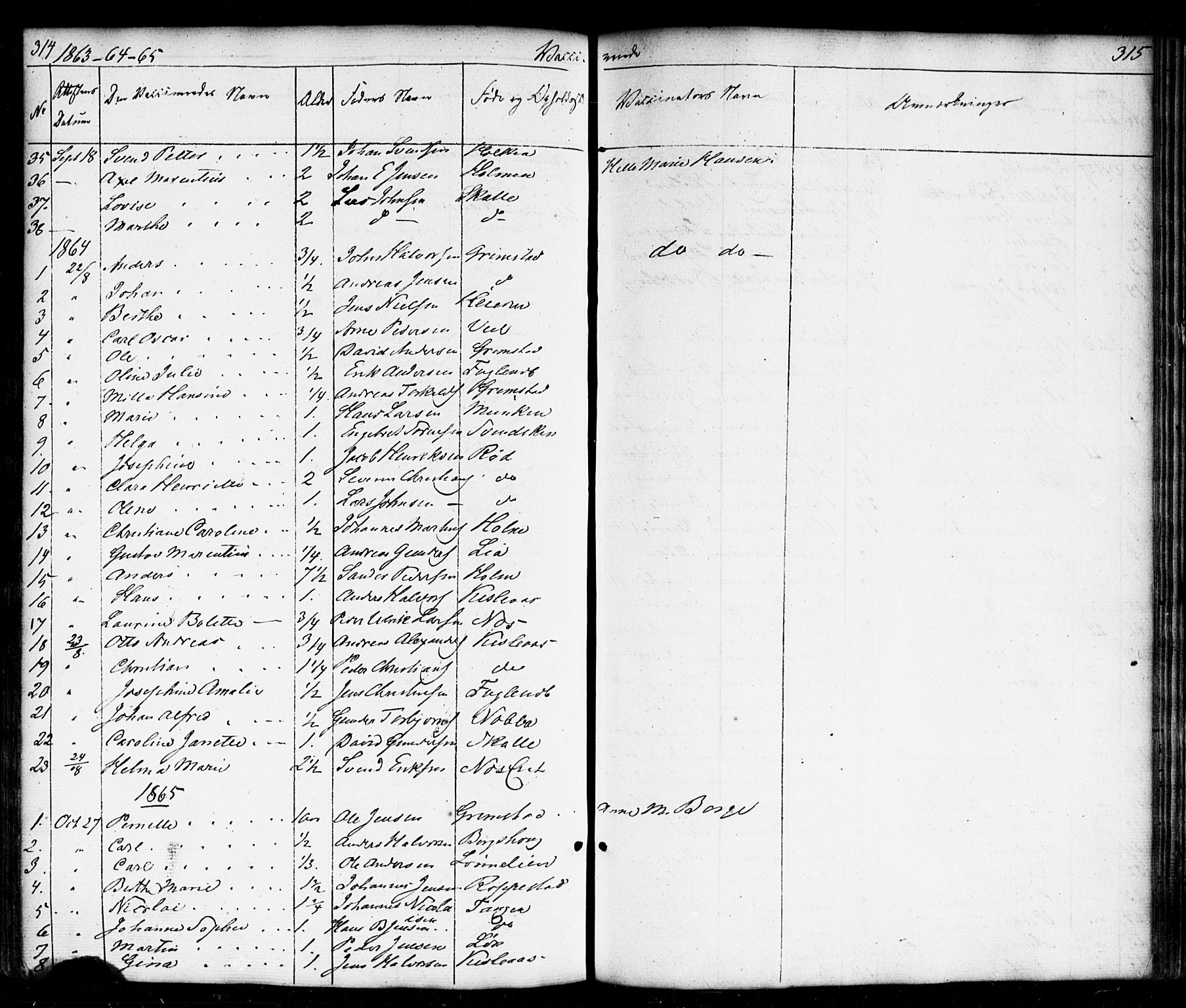 Borge prestekontor Kirkebøker, AV/SAO-A-10903/F/Fb/L0002: Parish register (official) no. II 2, 1853-1877, p. 314-315