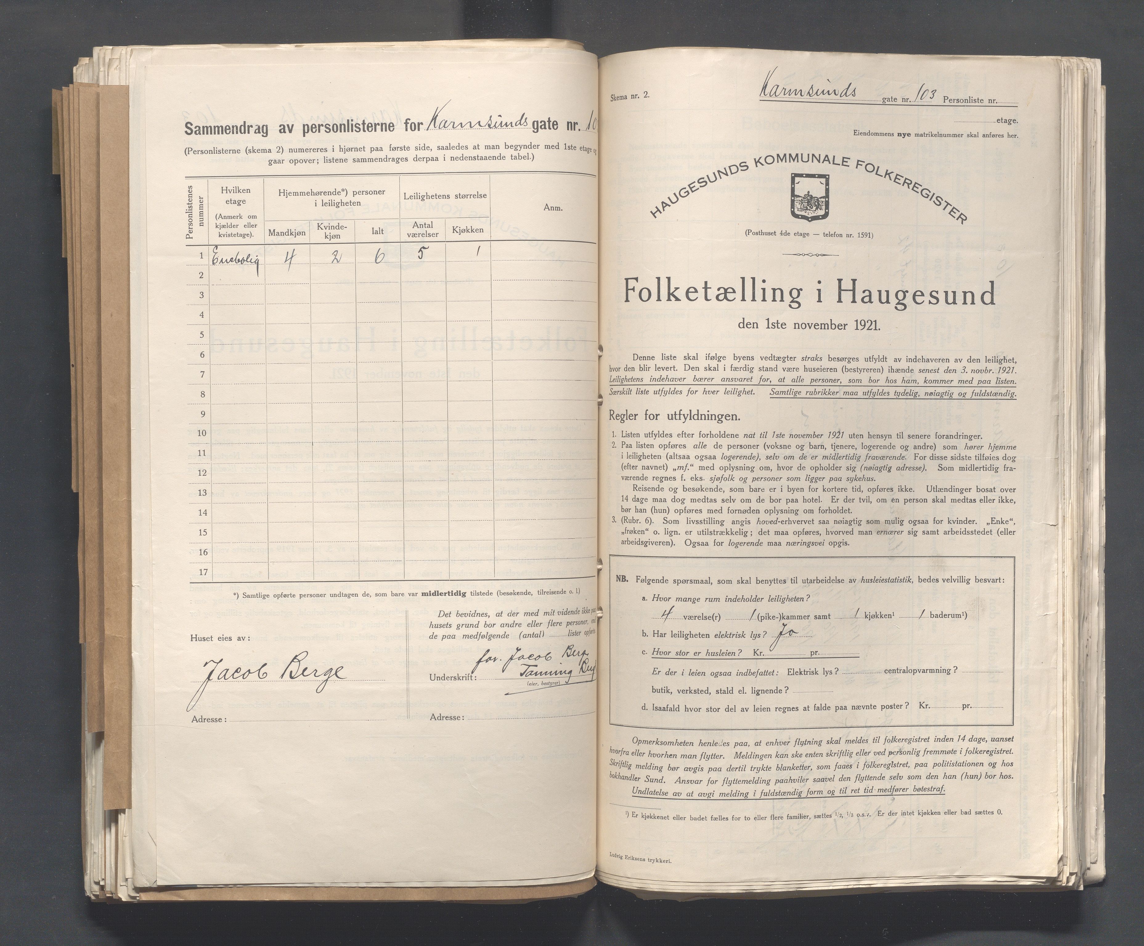 IKAR, Local census 1.11.1921 for Haugesund, 1921, p. 2451