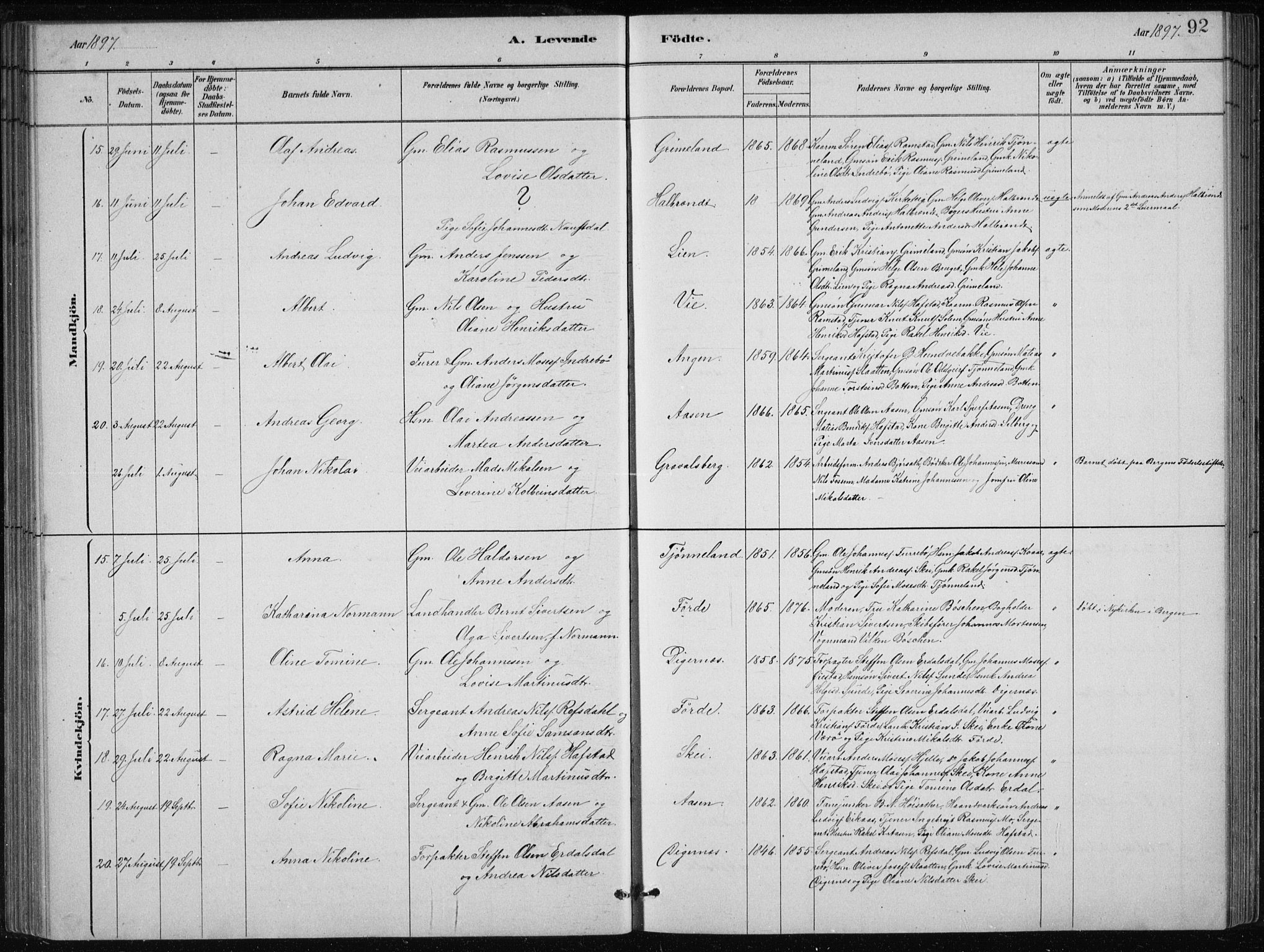Førde sokneprestembete, AV/SAB-A-79901/H/Hab/Haba/L0002: Parish register (copy) no. A 2, 1881-1898, p. 92