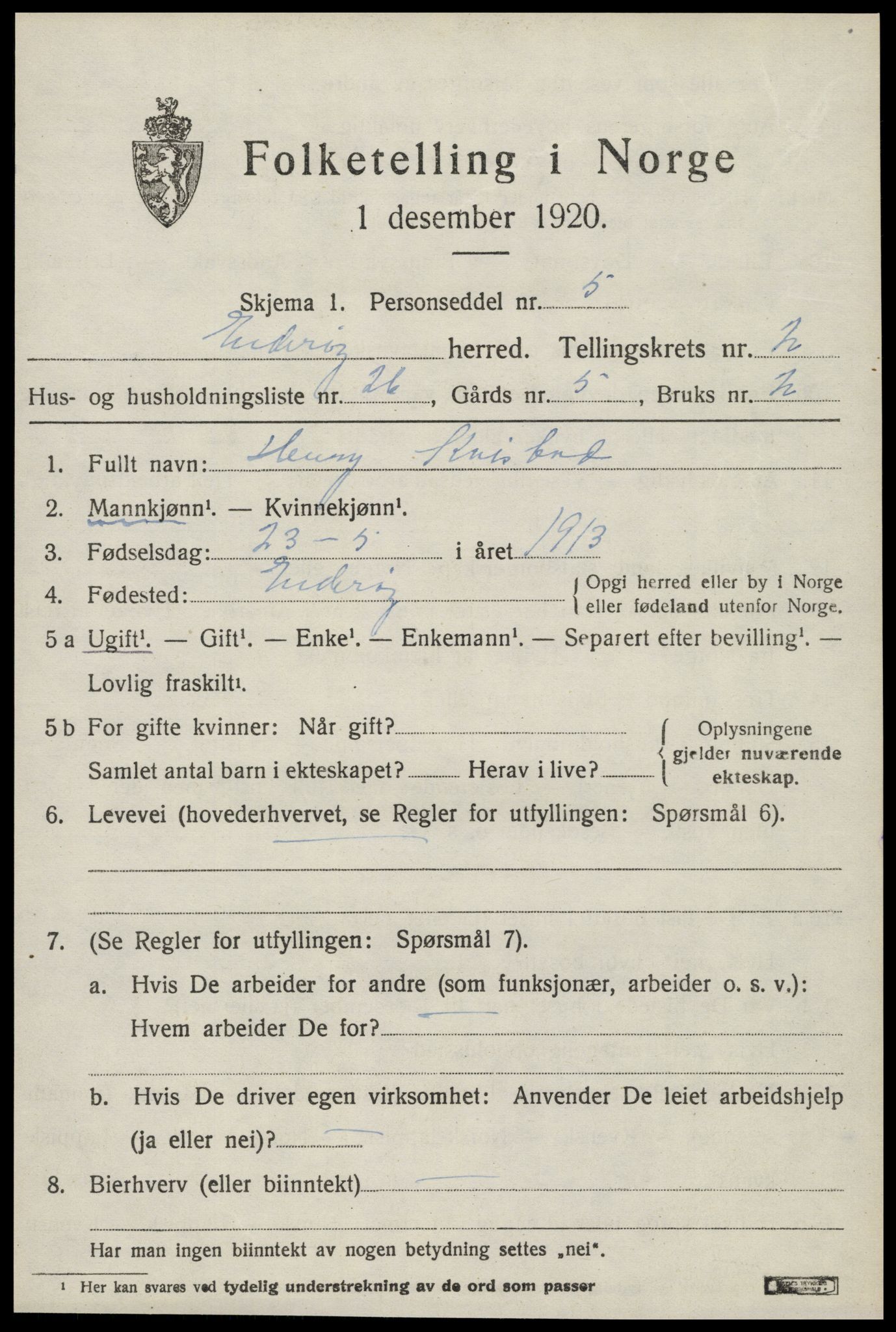 SAT, 1920 census for Inderøy, 1920, p. 2121