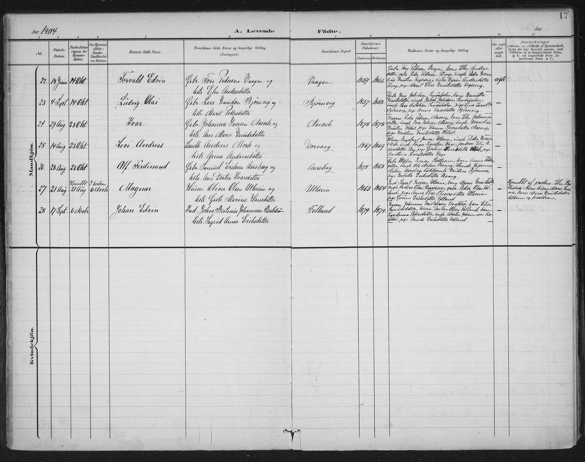 Ministerialprotokoller, klokkerbøker og fødselsregistre - Møre og Romsdal, AV/SAT-A-1454/570/L0833: Parish register (official) no. 570A07, 1901-1914, p. 17