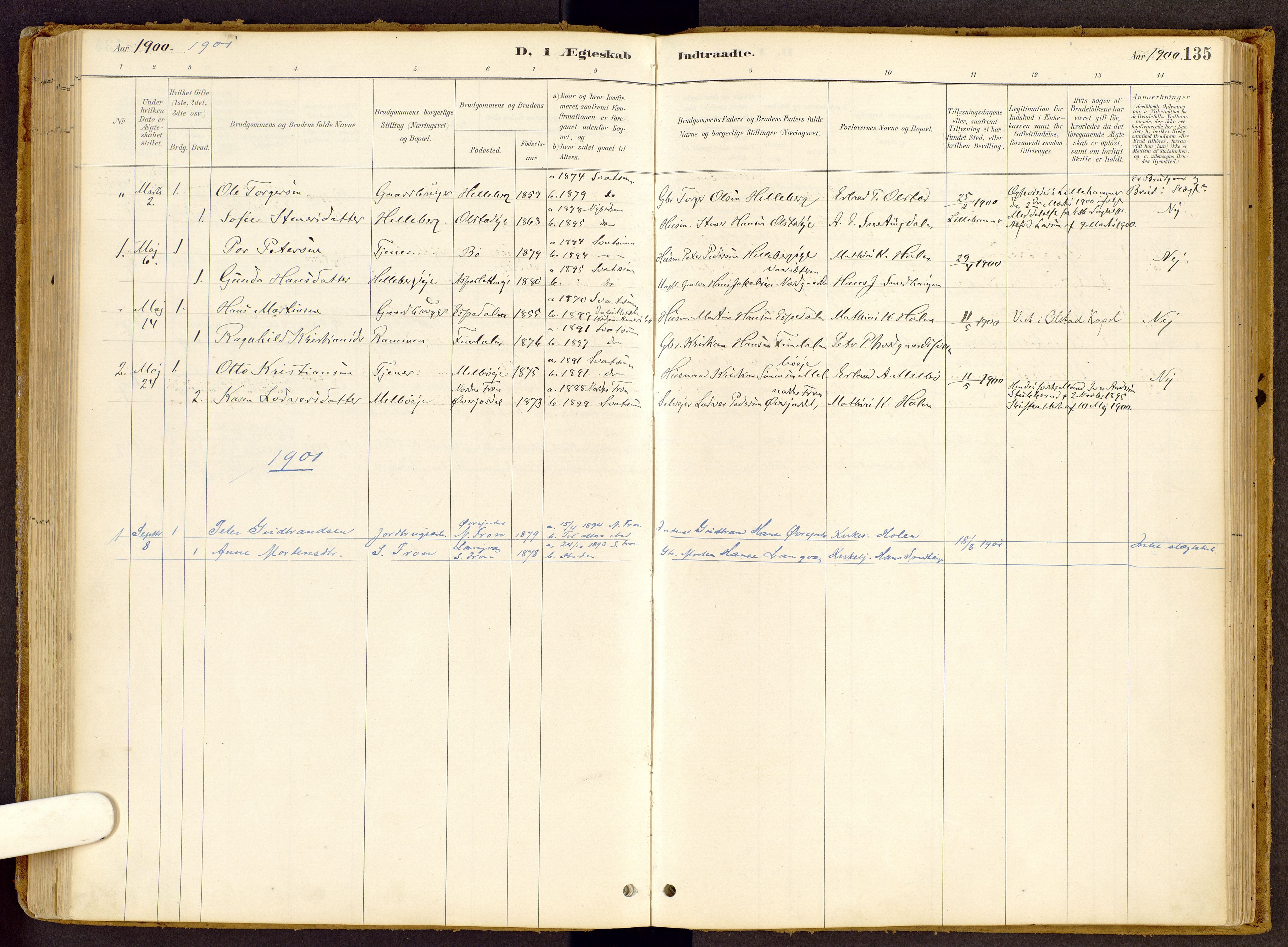 Vestre Gausdal prestekontor, SAH/PREST-094/H/Ha/Haa/L0002: Parish register (official) no. 2, 1887-1918, p. 135