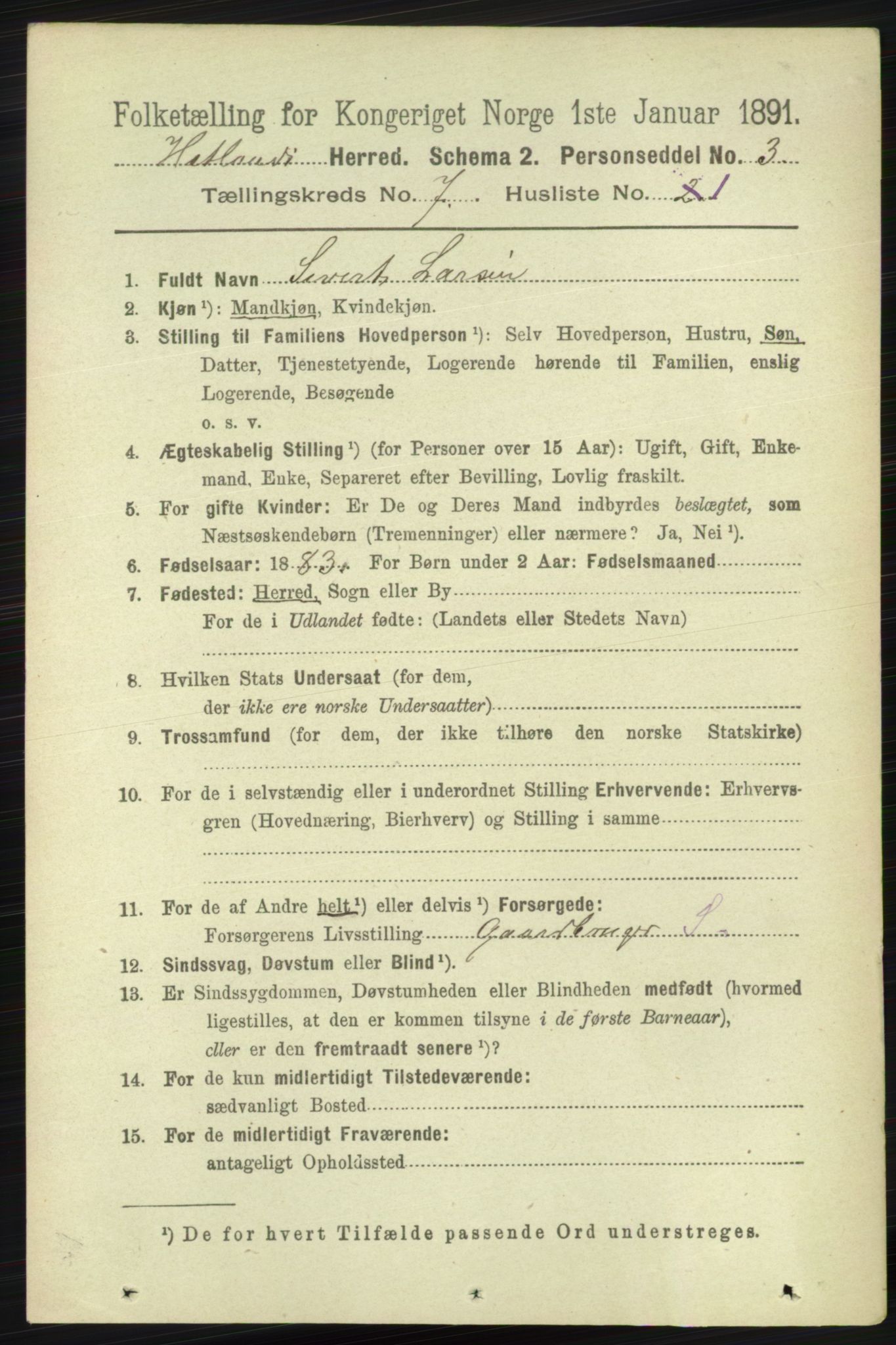 RA, 1891 census for 1126 Hetland, 1891, p. 3778