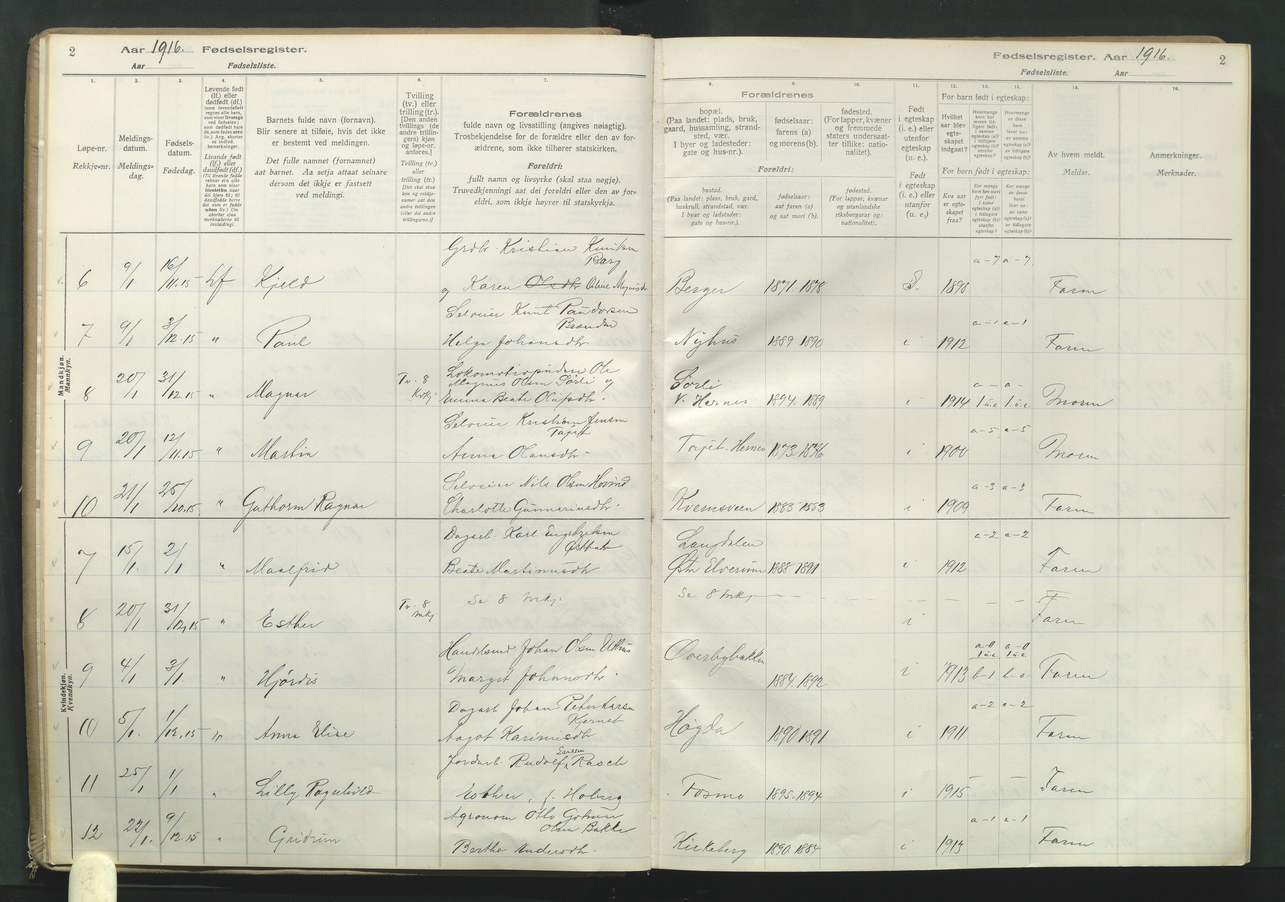 Elverum prestekontor, AV/SAH-PREST-044/I/Id/L0001: Birth register no. 1, 1916-1921