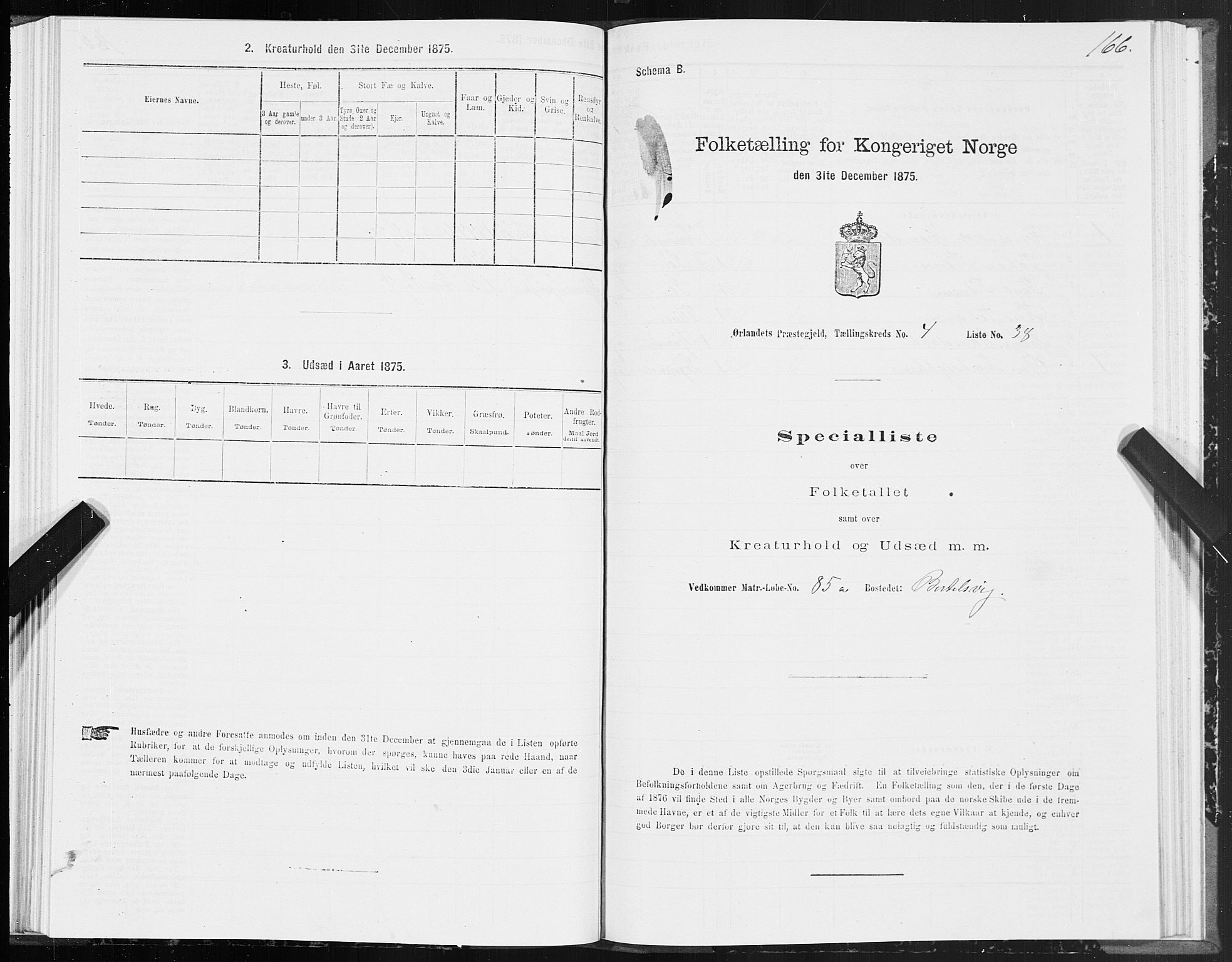 SAT, 1875 census for 1621P Ørland, 1875, p. 2166