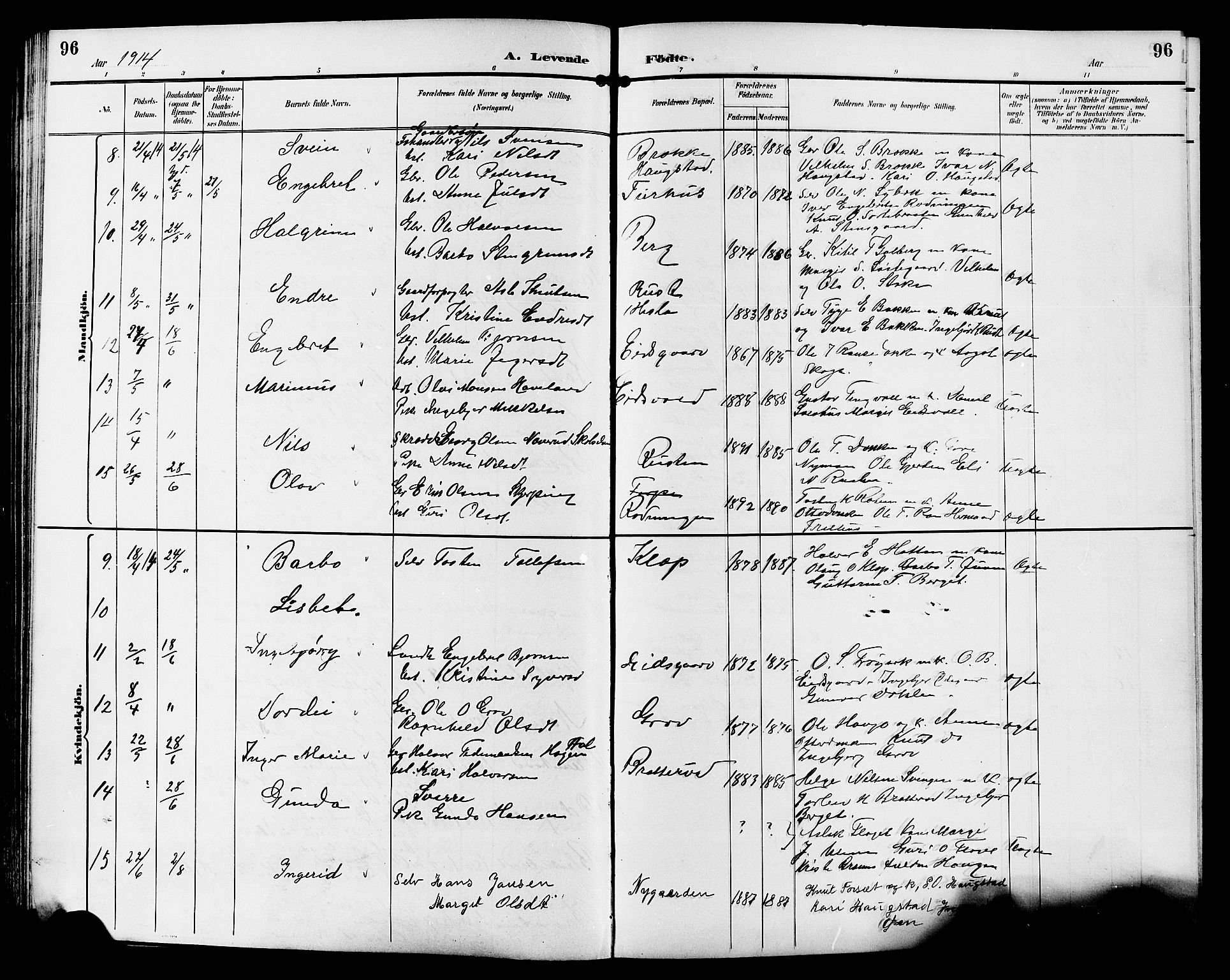 Gol kirkebøker, AV/SAKO-A-226/G/Ga/L0003: Parish register (copy) no. I 3, 1887-1914, p. 96