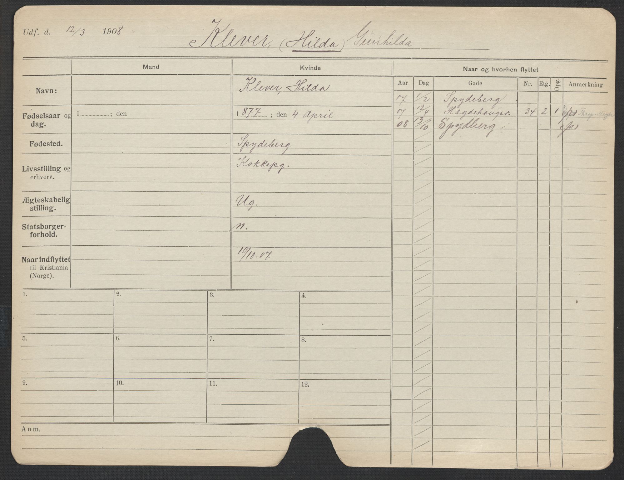 Oslo folkeregister, Registerkort, SAO/A-11715/F/Fa/Fac/L0018: Kvinner, 1906-1914, p. 1150a