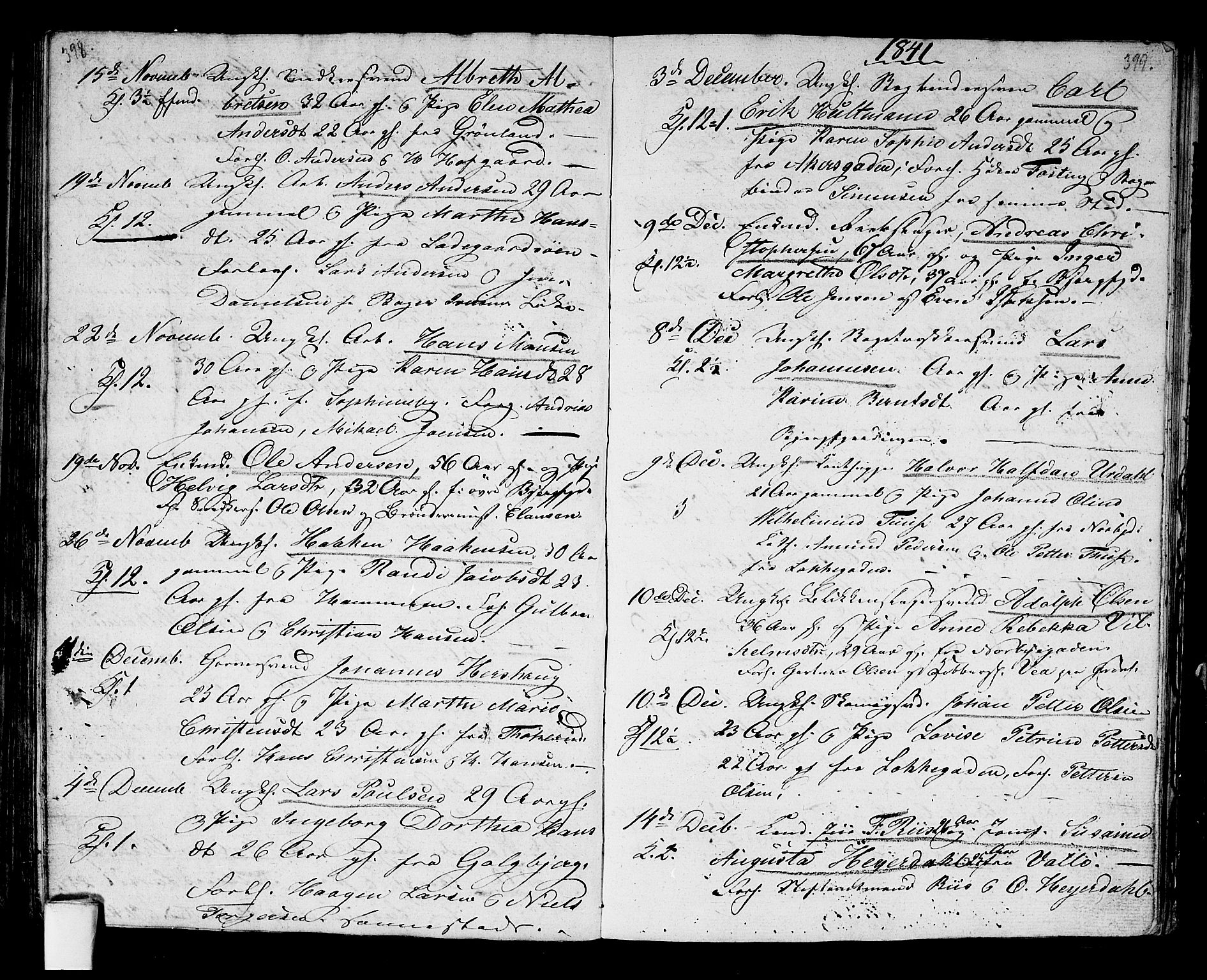 Aker prestekontor kirkebøker, SAO/A-10861/G/L0007: Parish register (copy) no. 7, 1838-1846, p. 398-399