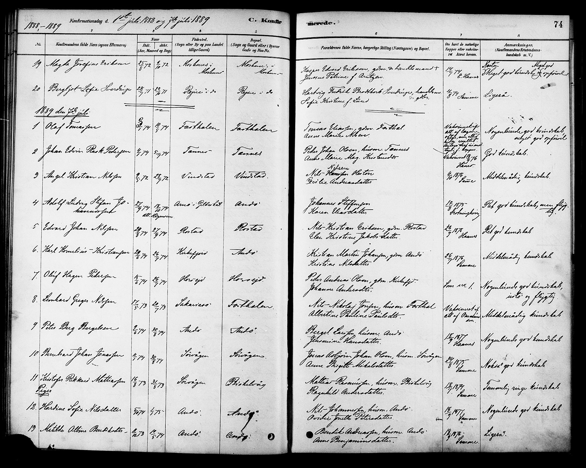 Ministerialprotokoller, klokkerbøker og fødselsregistre - Nordland, SAT/A-1459/886/L1219: Parish register (official) no. 886A01, 1878-1892, p. 74