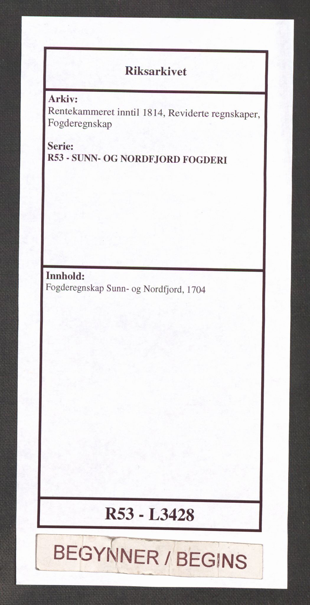 Rentekammeret inntil 1814, Reviderte regnskaper, Fogderegnskap, AV/RA-EA-4092/R53/L3428: Fogderegnskap Sunn- og Nordfjord, 1704, p. 1