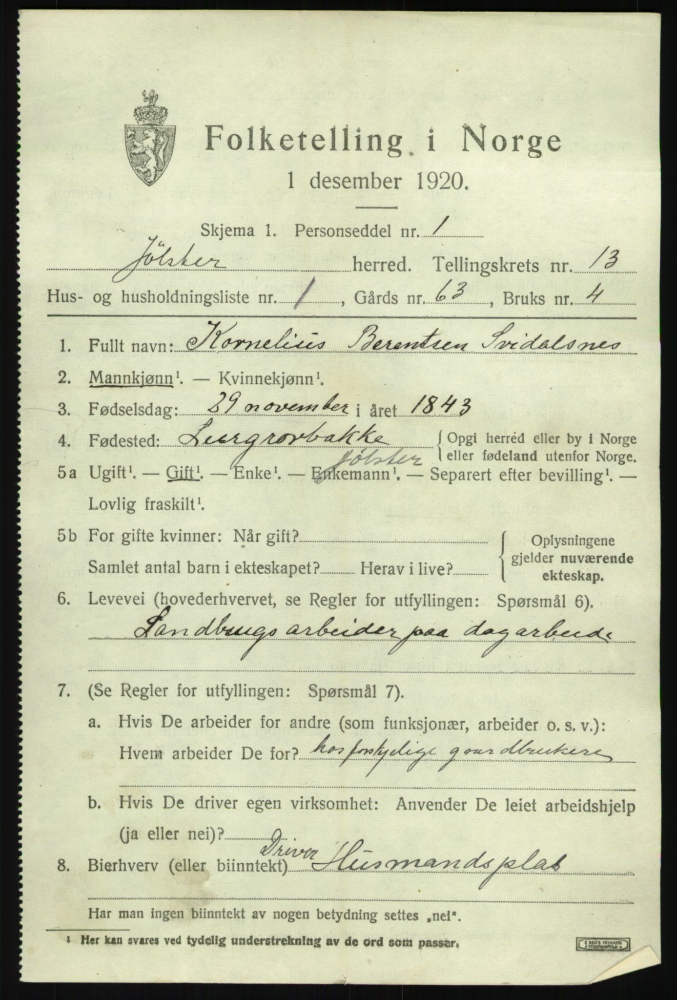 SAB, 1920 census for Jølster, 1920, p. 6026