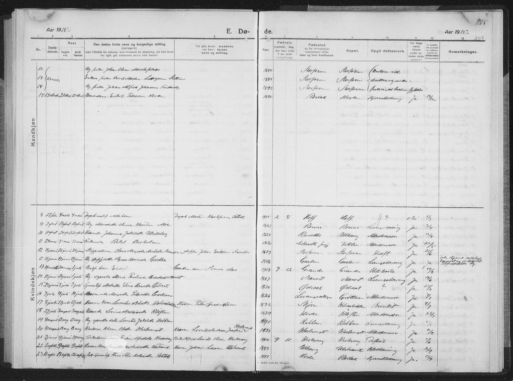 Ministerialprotokoller, klokkerbøker og fødselsregistre - Sør-Trøndelag, SAT/A-1456/659/L0747: Parish register (copy) no. 659C04, 1913-1938, p. 307