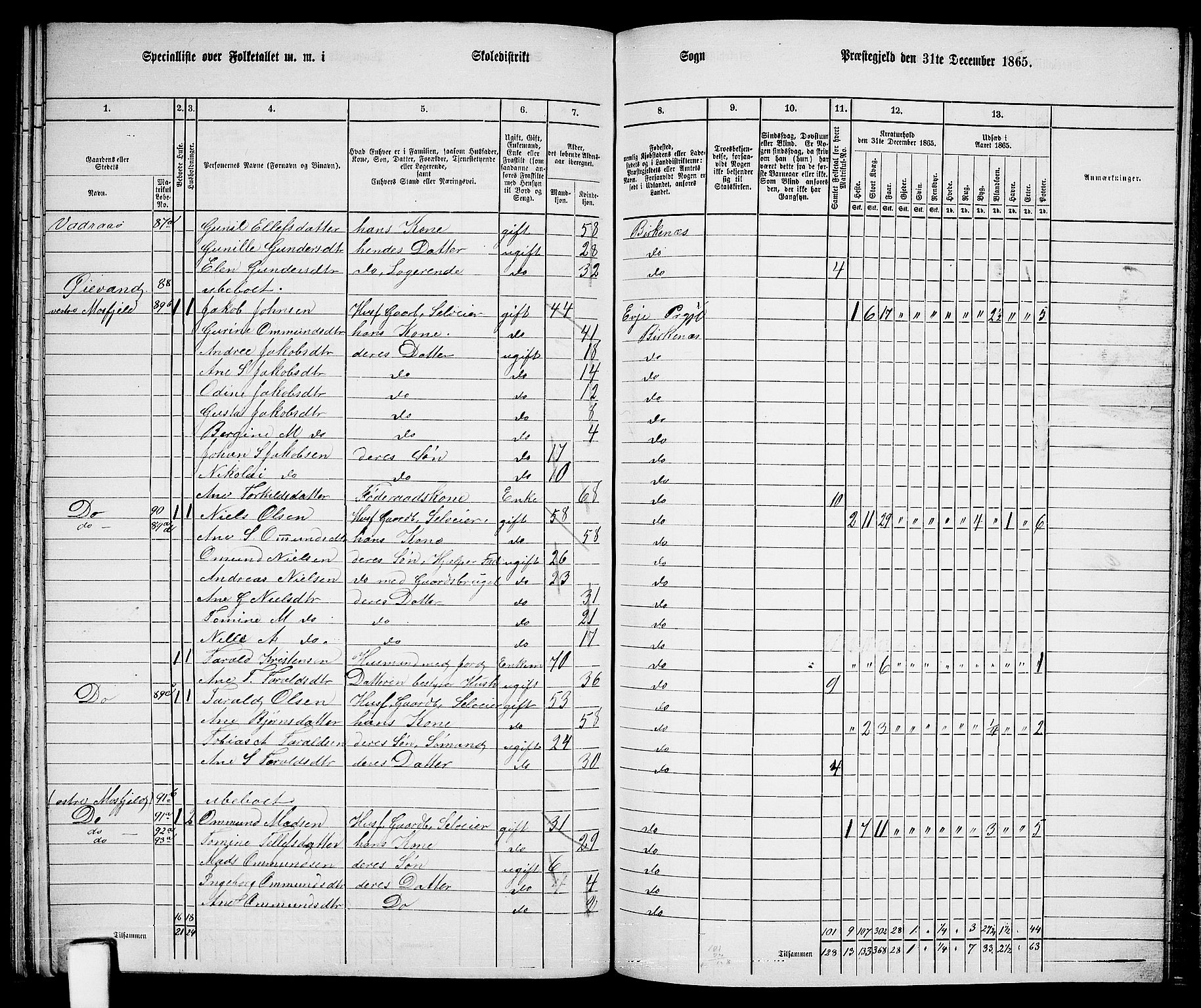 RA, 1865 census for Tveit, 1865, p. 119