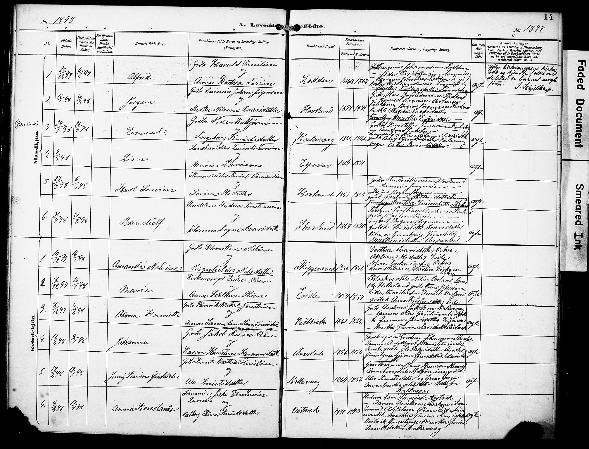 Finnås sokneprestembete, SAB/A-99925/H/Ha/Haa/Haad/L0002: Parish register (official) no. D 2, 1895-1906, p. 14