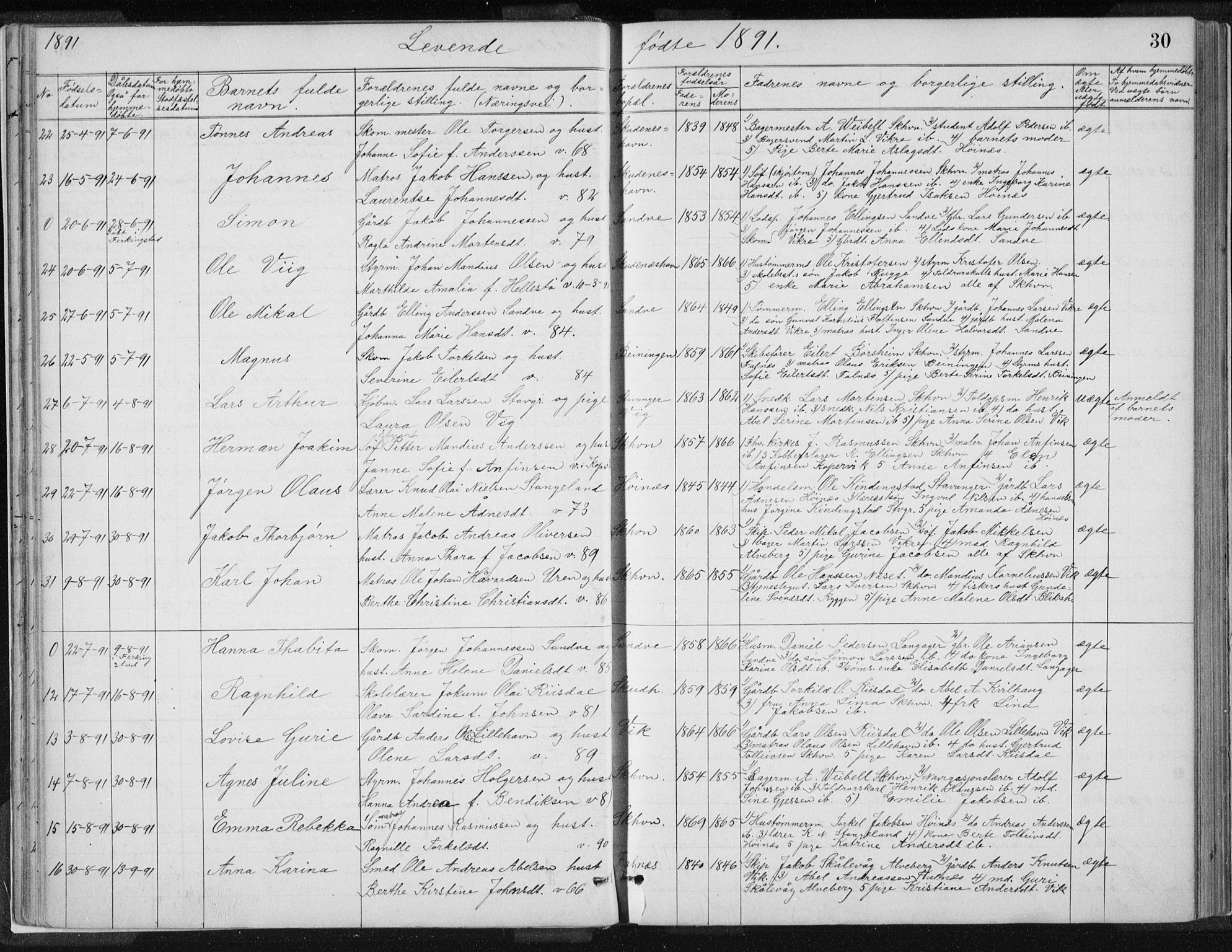 Skudenes sokneprestkontor, AV/SAST-A -101849/H/Ha/Hab/L0007: Parish register (copy) no. B 7, 1885-1899, p. 30