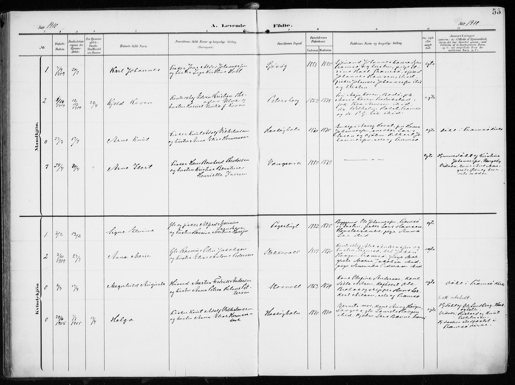 Tromsøysund sokneprestkontor, AV/SATØ-S-1304/G/Ga/L0007kirke: Parish register (official) no. 7, 1907-1914, p. 55