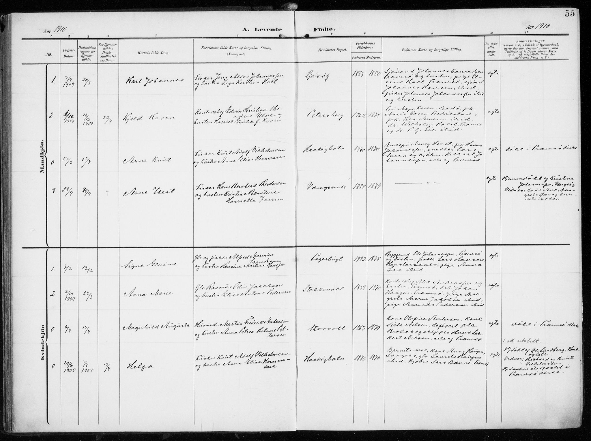 Tromsøysund sokneprestkontor, SATØ/S-1304/G/Ga/L0007kirke: Parish register (official) no. 7, 1907-1914, p. 55