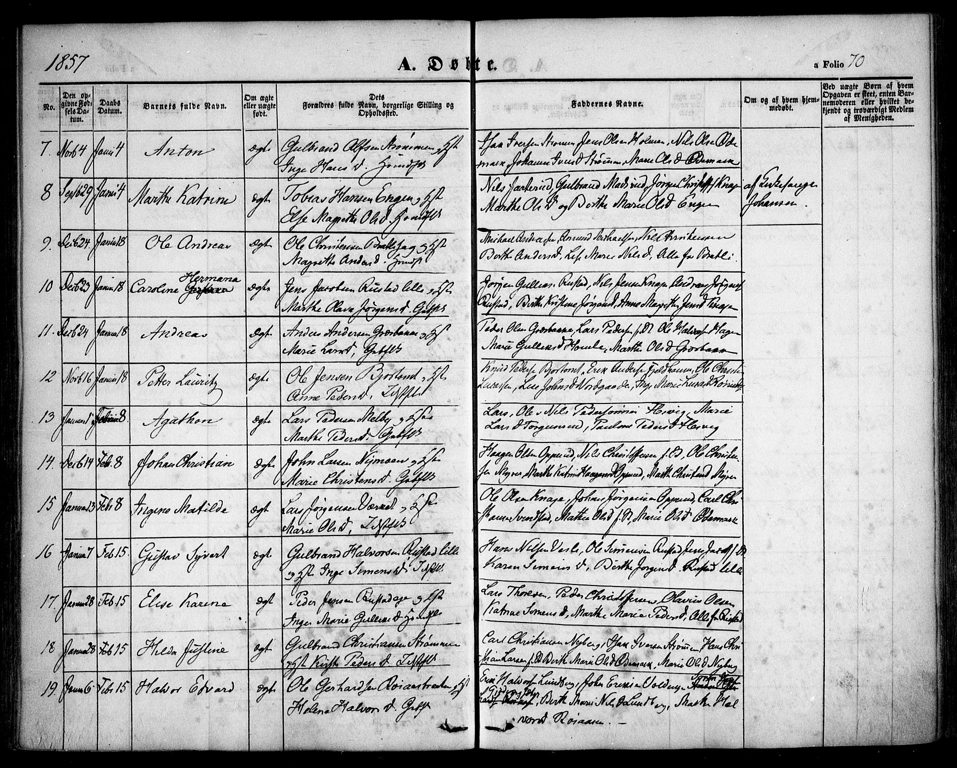 Hurdal prestekontor Kirkebøker, AV/SAO-A-10889/F/Fa/L0005: Parish register (official) no. I 5, 1846-1859, p. 70