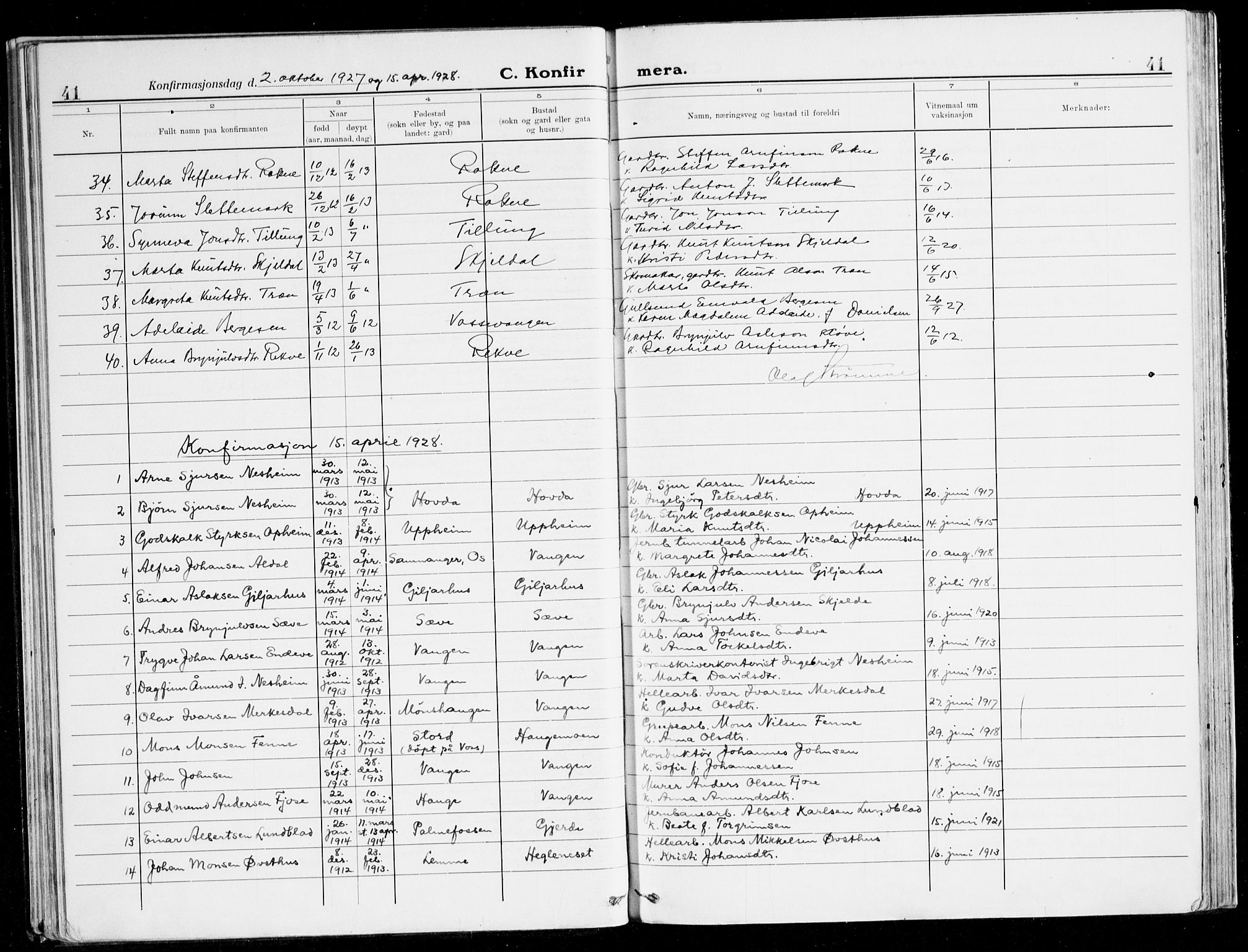 Voss sokneprestembete, AV/SAB-A-79001/H/Haa: Parish register (official) no. B 3, 1922-1942, p. 41