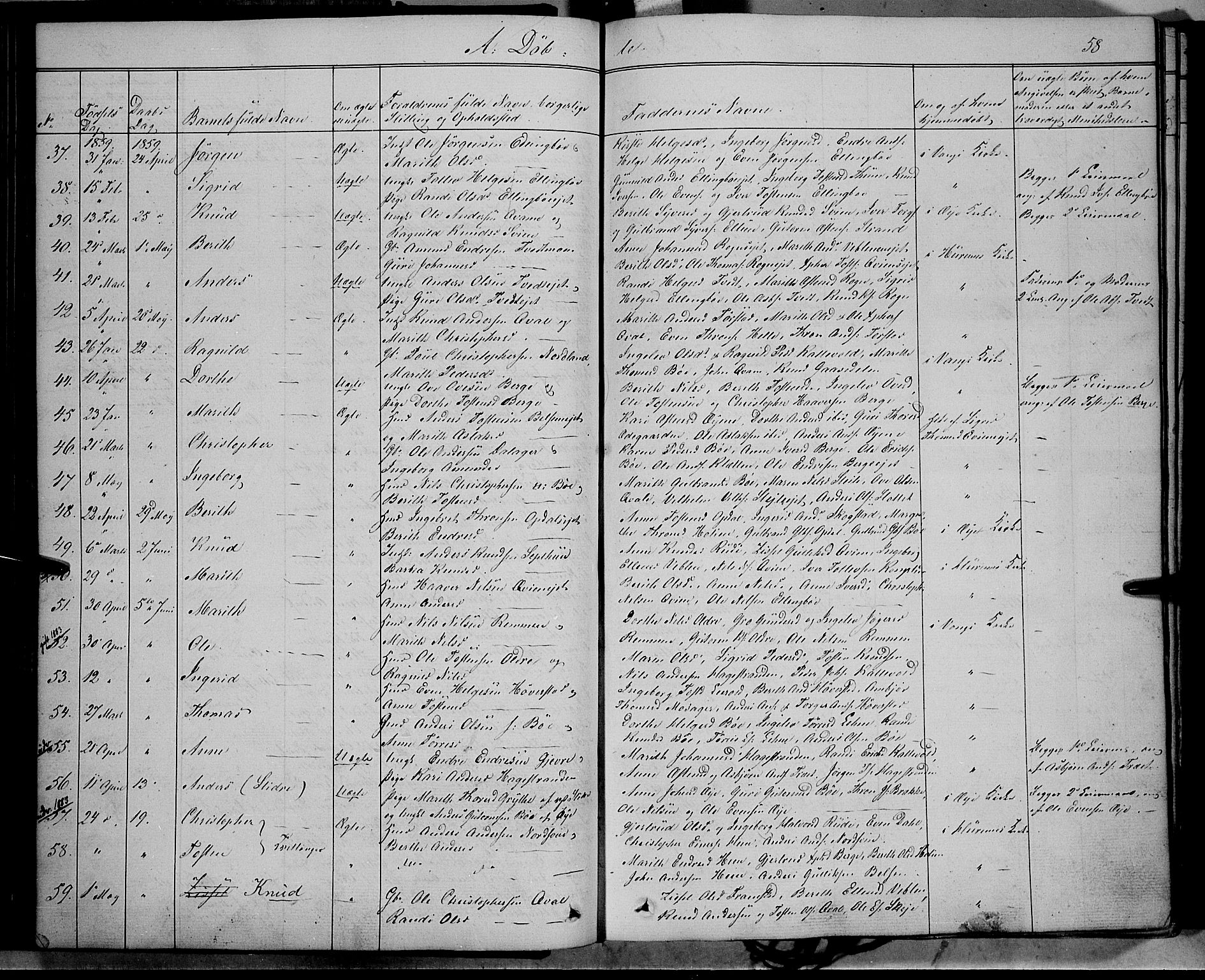 Vang prestekontor, Valdres, SAH/PREST-140/H/Ha/L0006: Parish register (official) no. 6, 1846-1864, p. 58