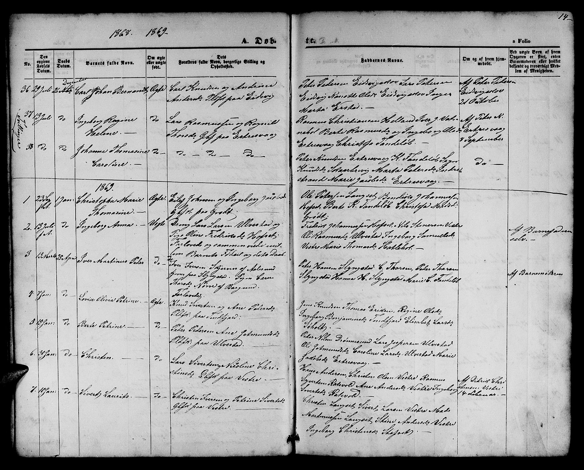 Ministerialprotokoller, klokkerbøker og fødselsregistre - Møre og Romsdal, AV/SAT-A-1454/525/L0375: Parish register (copy) no. 525C01, 1865-1879, p. 14