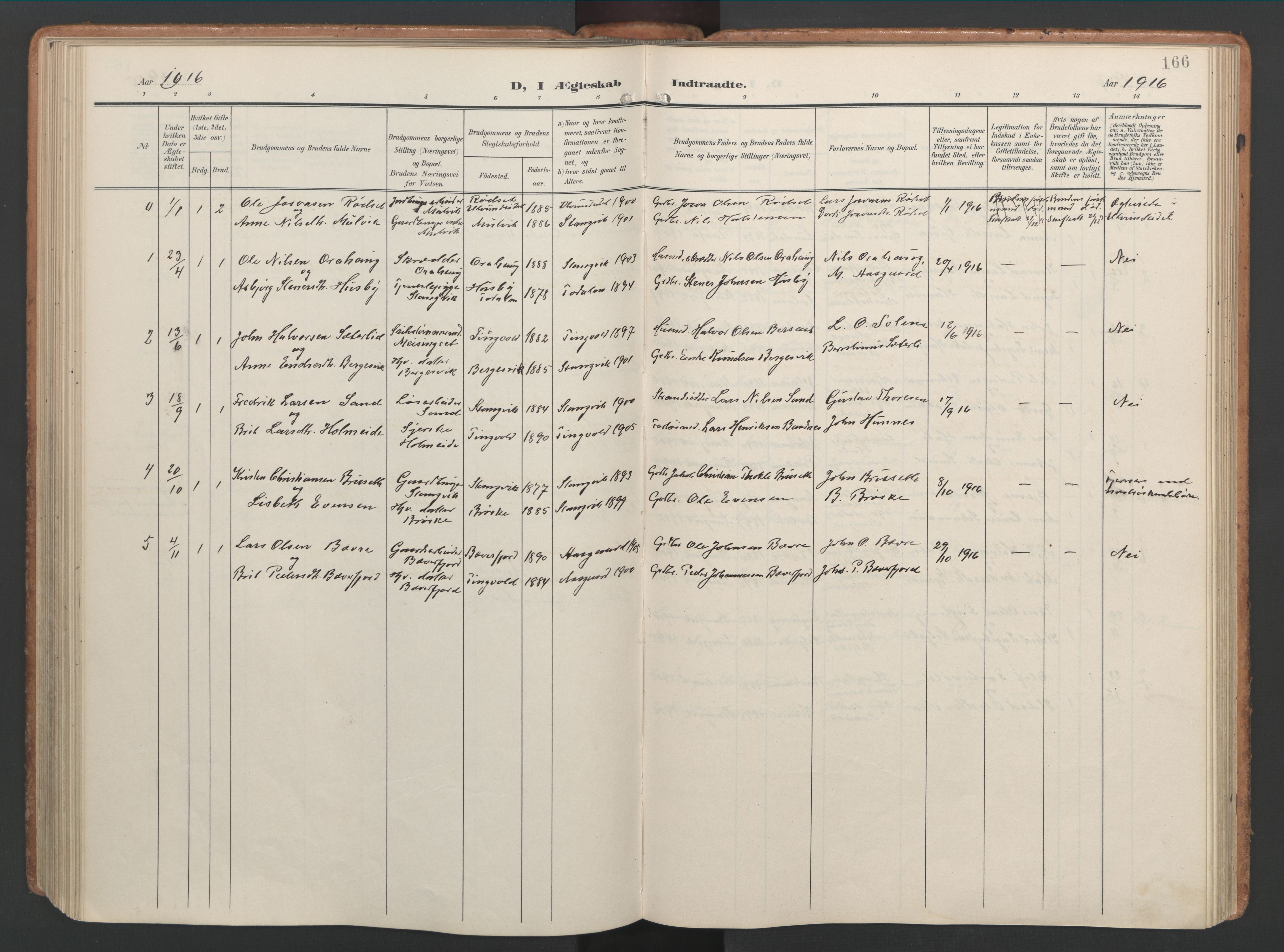 Ministerialprotokoller, klokkerbøker og fødselsregistre - Møre og Romsdal, AV/SAT-A-1454/592/L1030: Parish register (official) no. 592A08, 1901-1925, p. 166