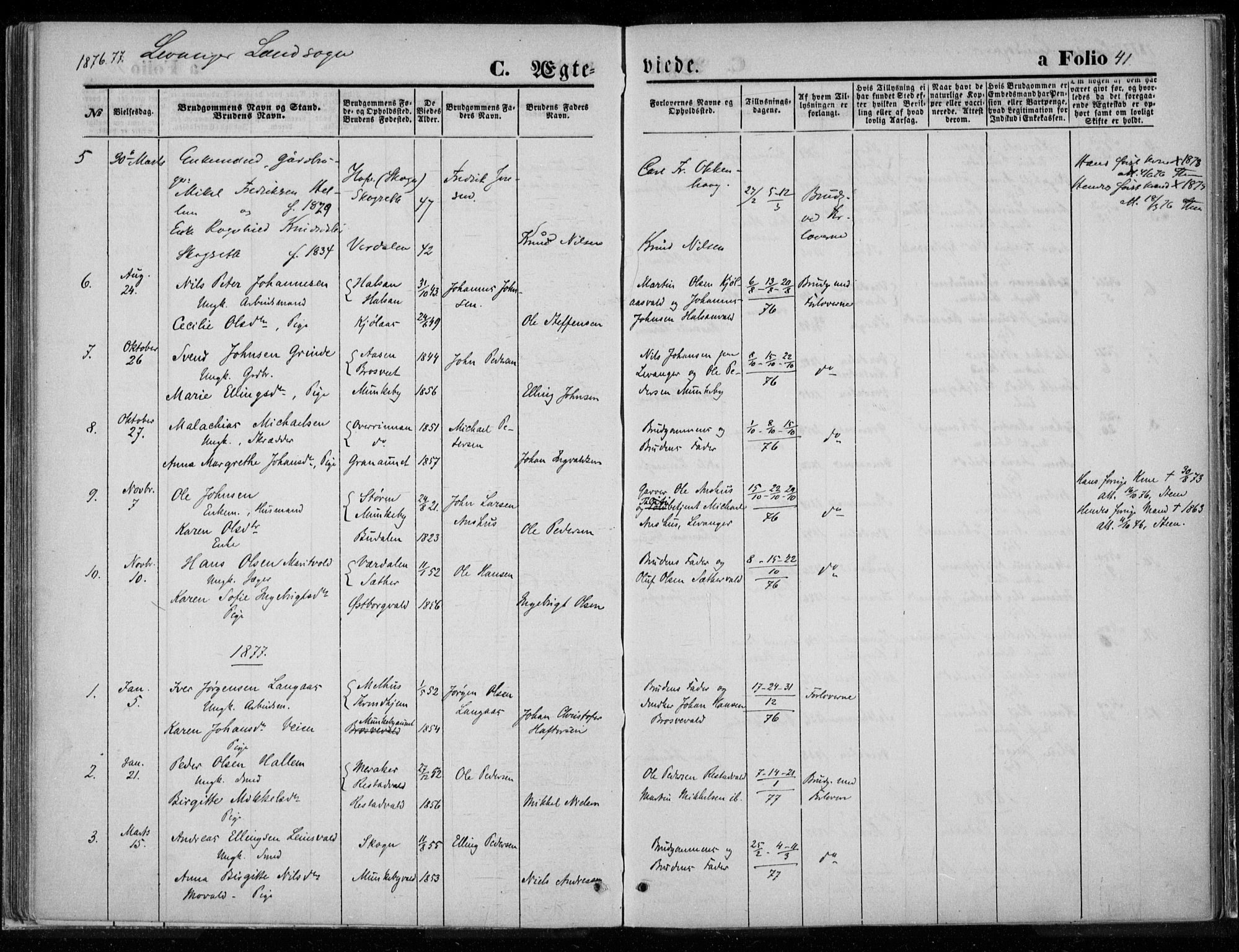 Ministerialprotokoller, klokkerbøker og fødselsregistre - Nord-Trøndelag, SAT/A-1458/720/L0187: Parish register (official) no. 720A04 /2, 1875-1879, p. 41