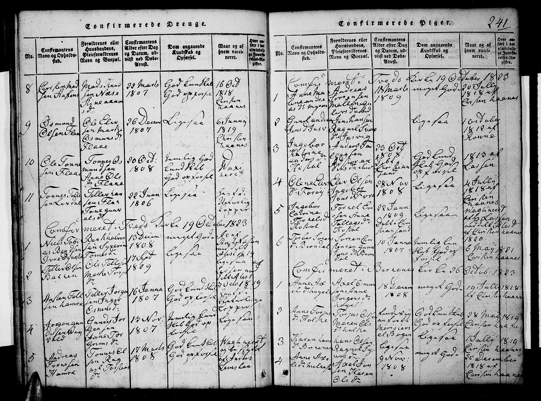 Tveit sokneprestkontor, AV/SAK-1111-0043/F/Fb/L0001: Parish register (copy) no. B 1, 1820-1834, p. 241