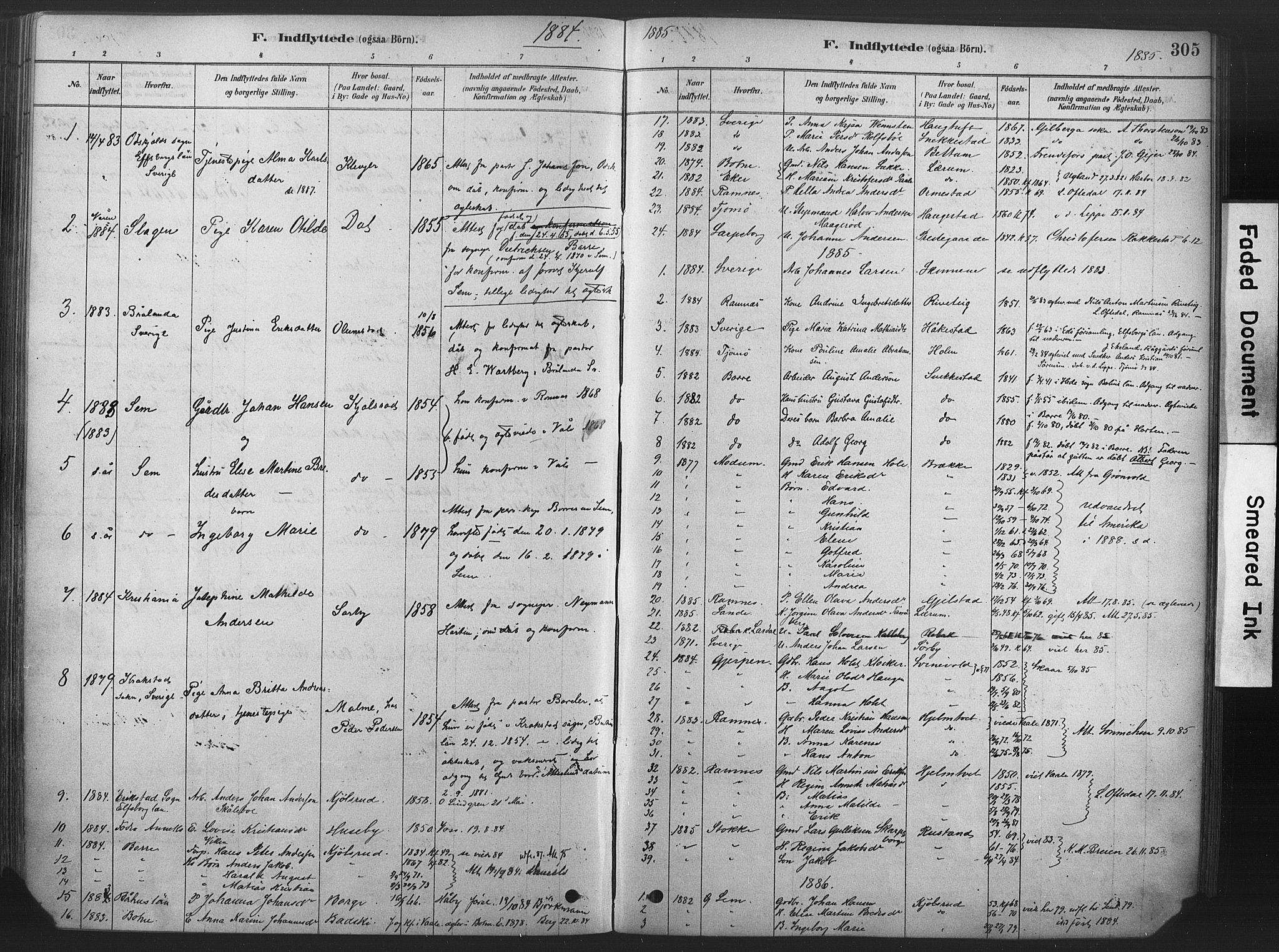Våle kirkebøker, SAKO/A-334/F/Fa/L0011: Parish register (official) no. I 11, 1878-1906, p. 305