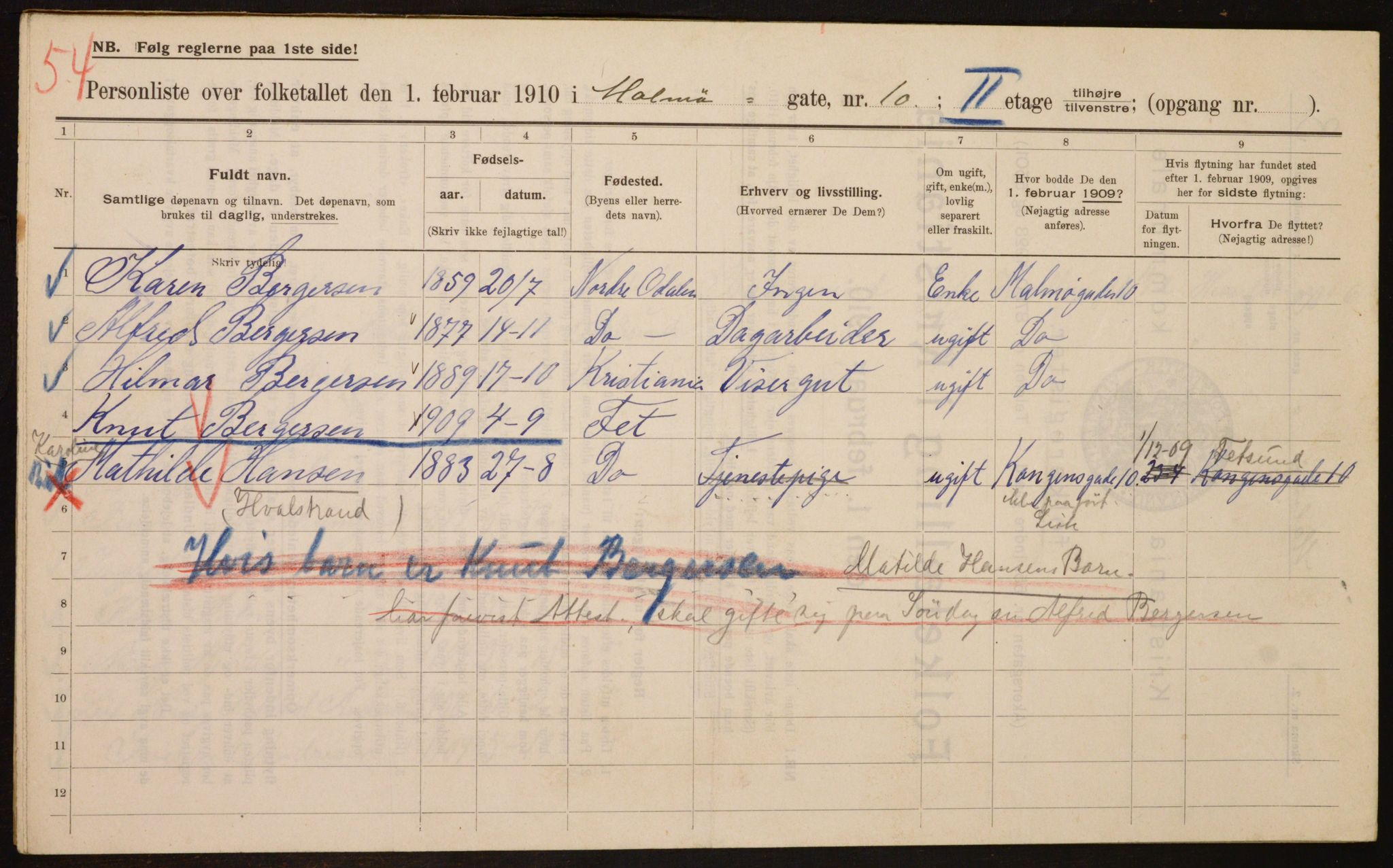 OBA, Municipal Census 1910 for Kristiania, 1910, p. 58032