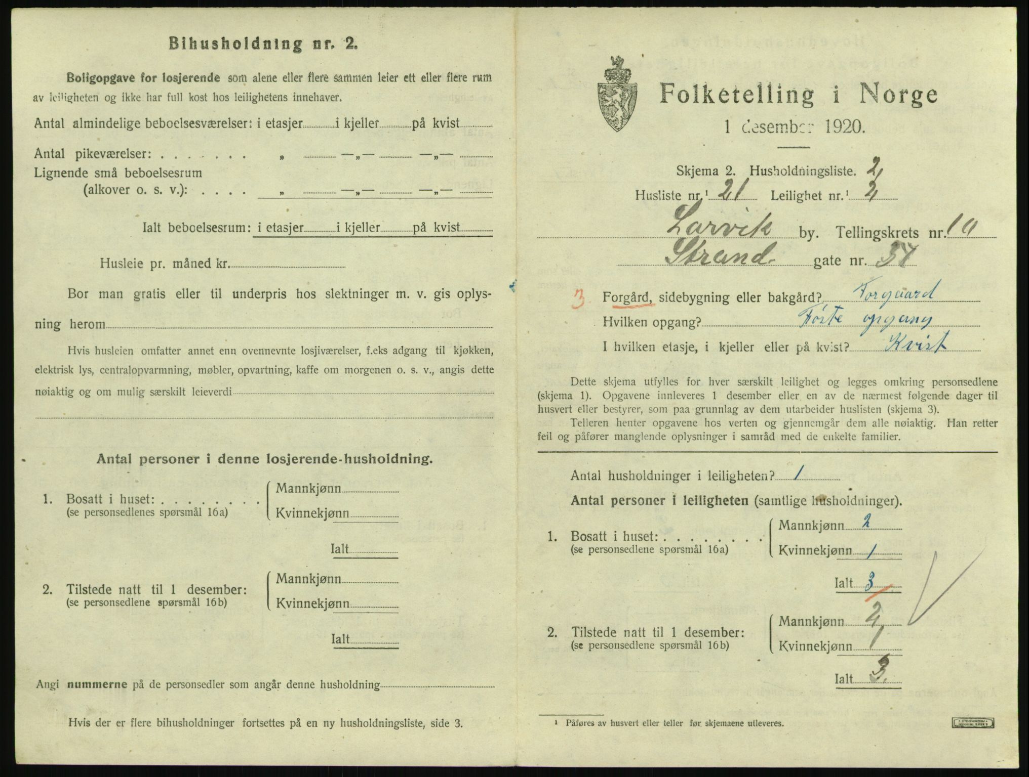 SAKO, 1920 census for Larvik, 1920, p. 7554