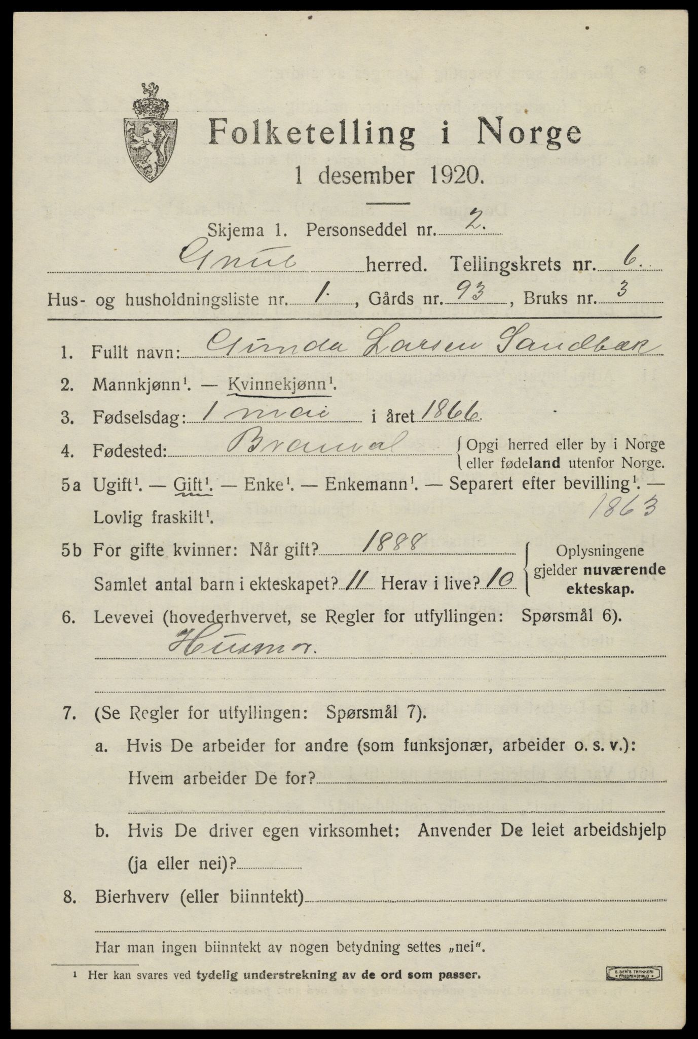 SAH, 1920 census for Grue, 1920, p. 5903