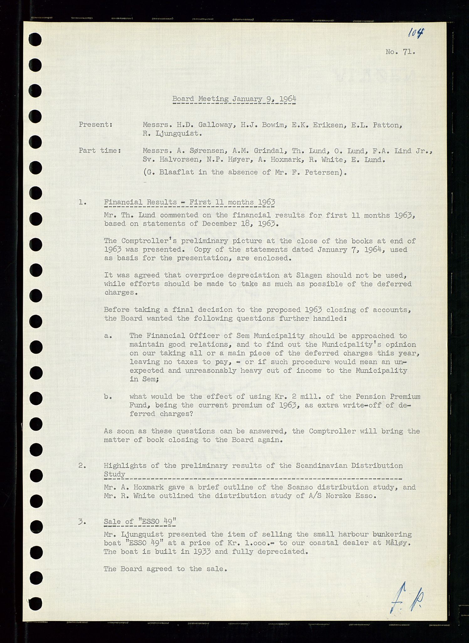 Pa 0982 - Esso Norge A/S, AV/SAST-A-100448/A/Aa/L0001/0004: Den administrerende direksjon Board minutes (styrereferater) / Den administrerende direksjon Board minutes (styrereferater), 1963-1964, p. 155