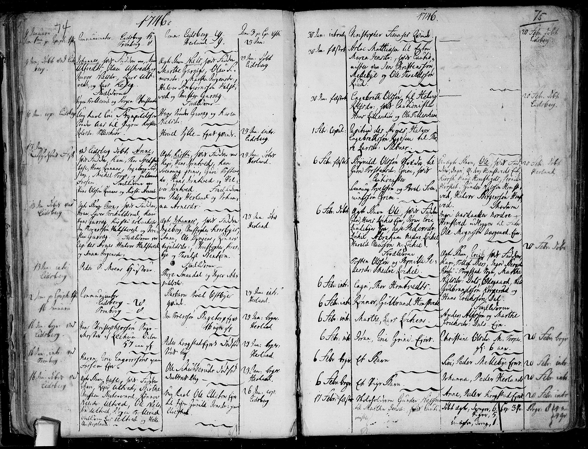 Eidsberg prestekontor Kirkebøker, AV/SAO-A-10905/F/Fa/L0003: Parish register (official) no.  I 3, 1742-1758, p. 74-75