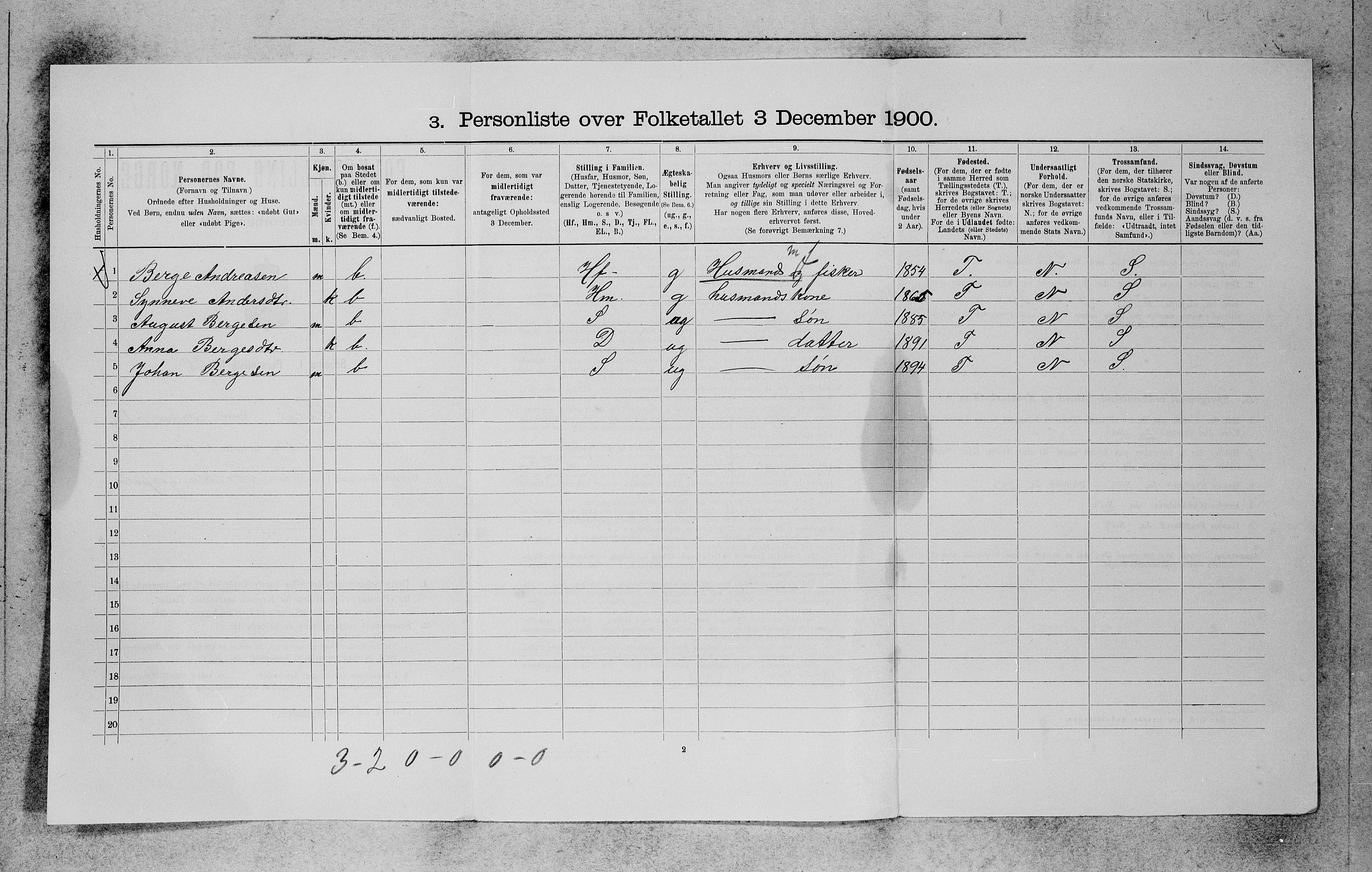 SAB, 1900 census for Selje, 1900, p. 119