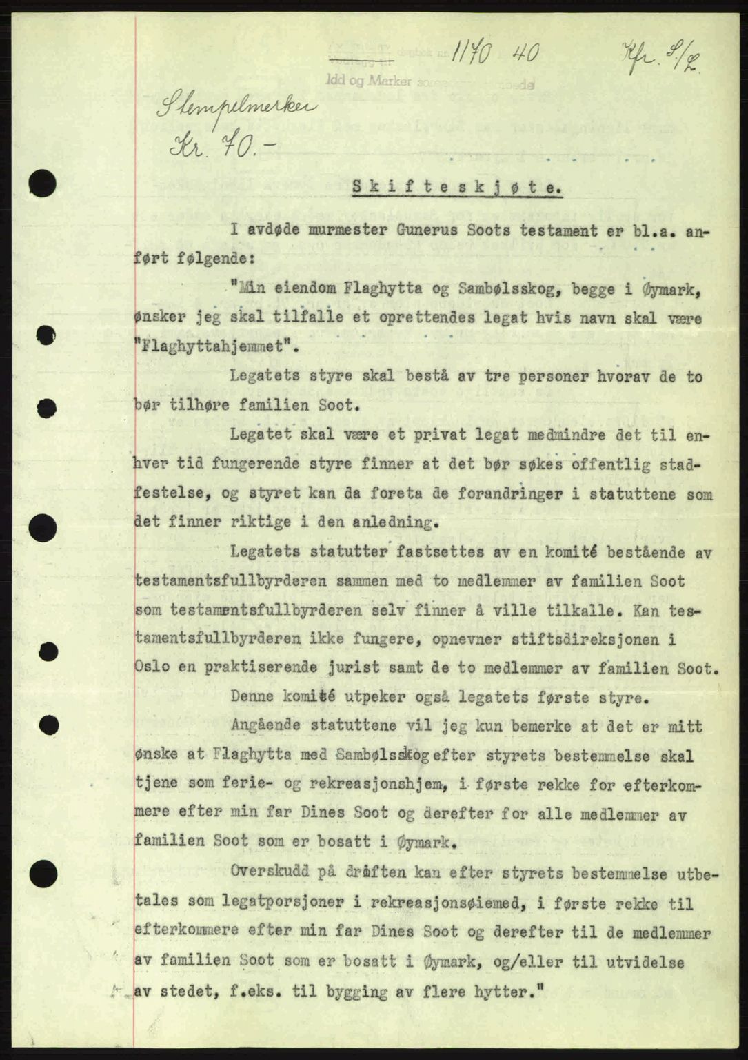 Idd og Marker sorenskriveri, AV/SAO-A-10283/G/Gb/Gbb/L0004: Mortgage book no. A4, 1940-1941, Diary no: : 1170/1940