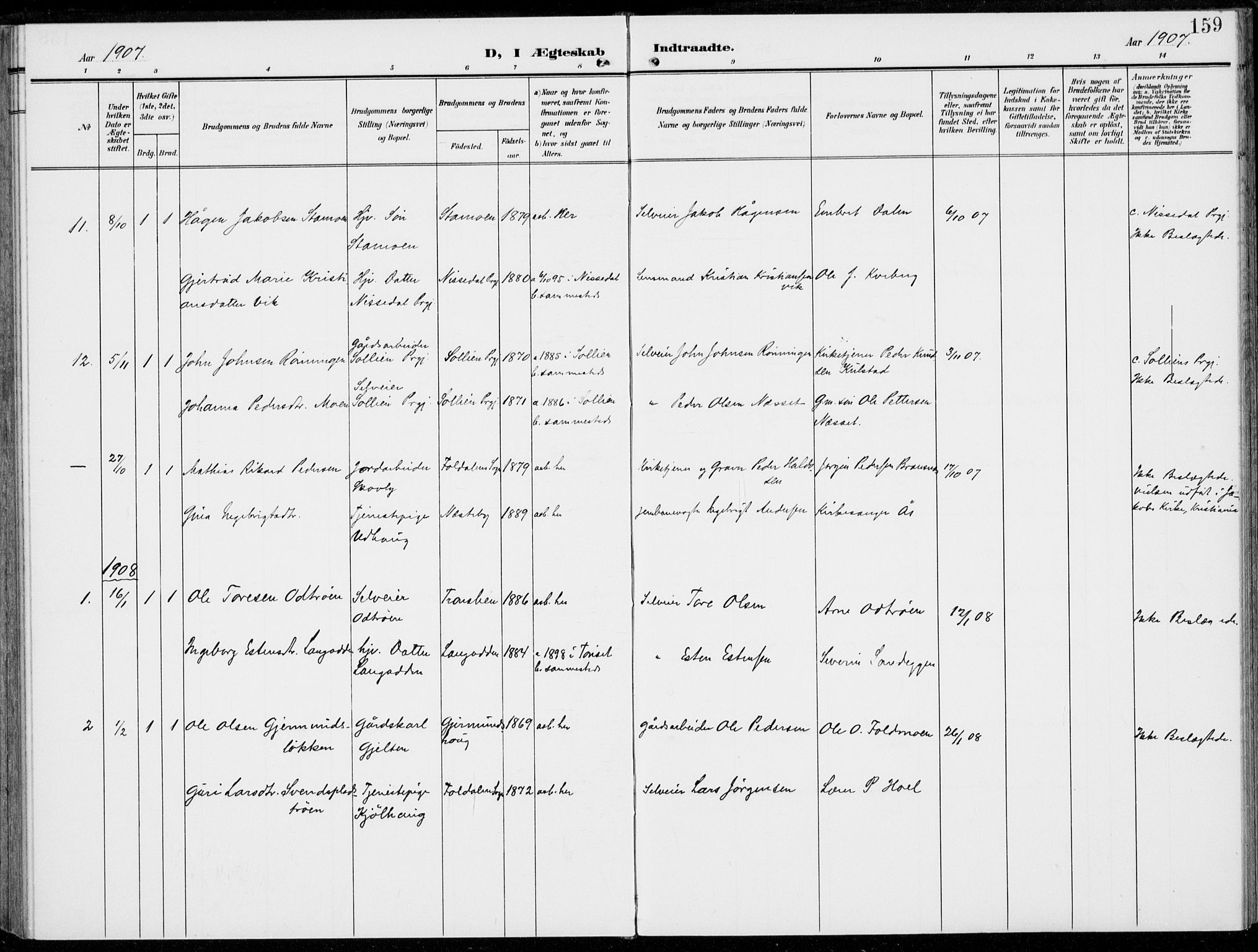 Alvdal prestekontor, SAH/PREST-060/H/Ha/Haa/L0004: Parish register (official) no. 4, 1907-1919, p. 159