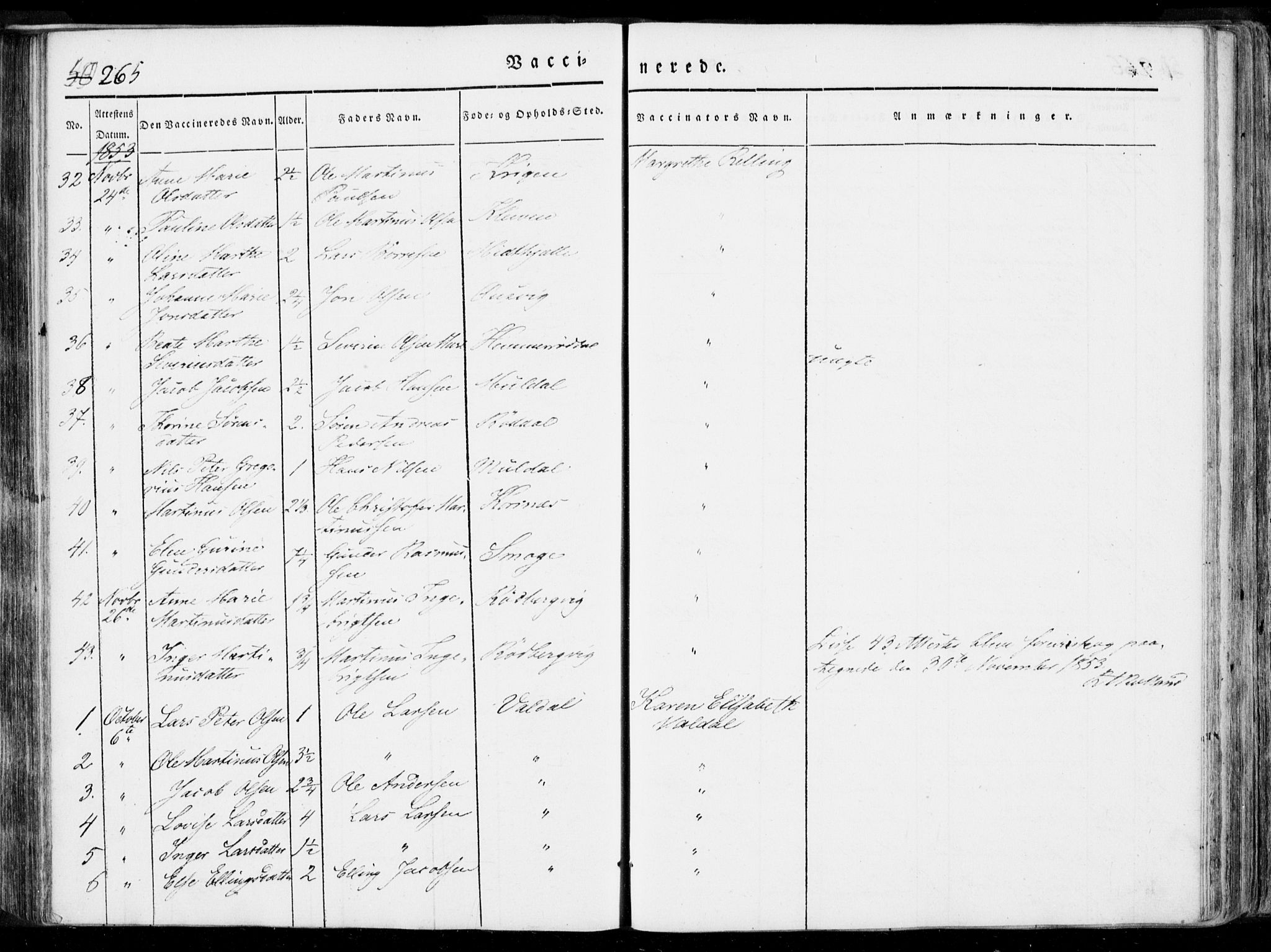 Ministerialprotokoller, klokkerbøker og fødselsregistre - Møre og Romsdal, AV/SAT-A-1454/519/L0248: Parish register (official) no. 519A07, 1829-1860, p. 265