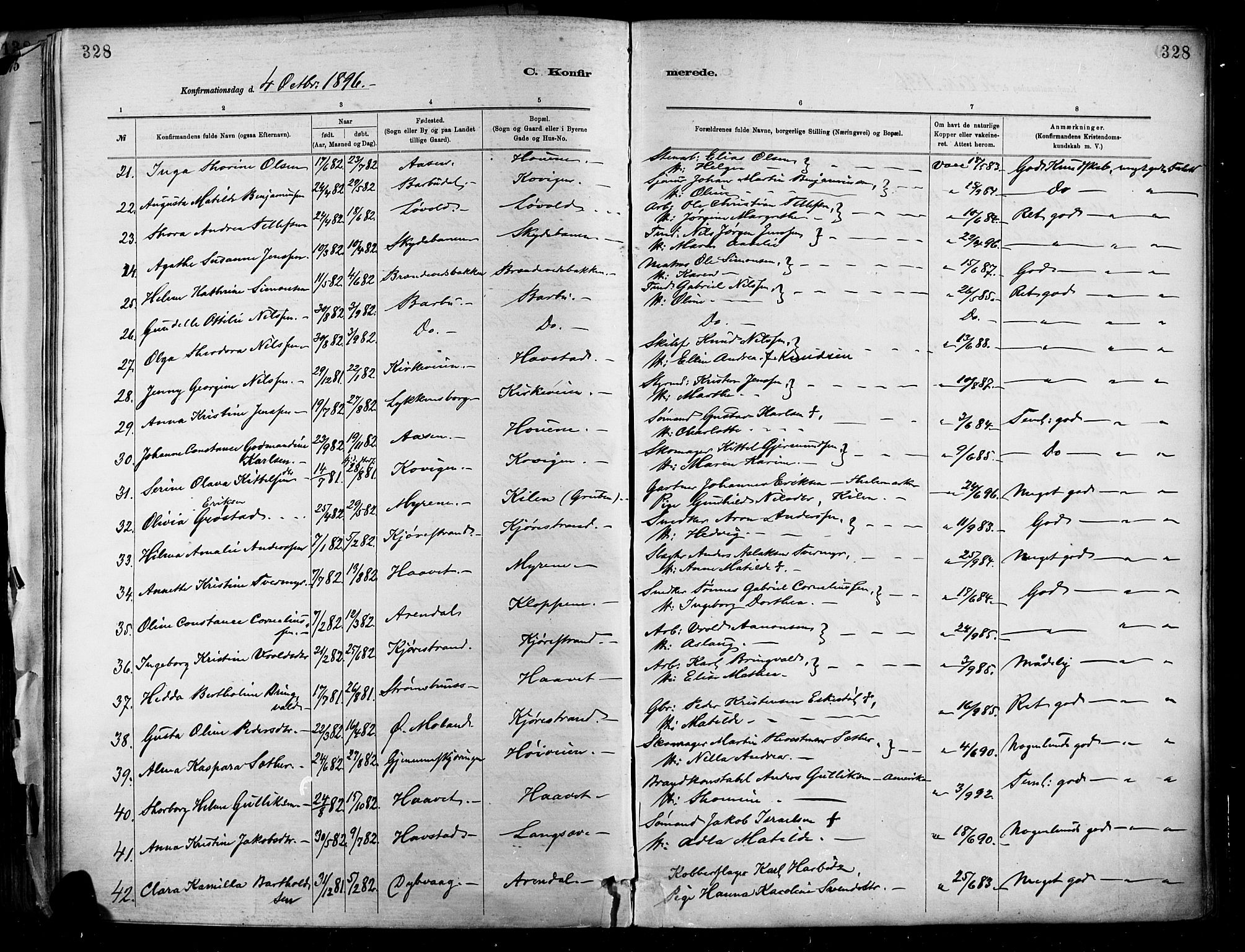 Barbu sokneprestkontor, AV/SAK-1111-0003/F/Fa/L0002: Parish register (official) no. A 2, 1883-1898, p. 328