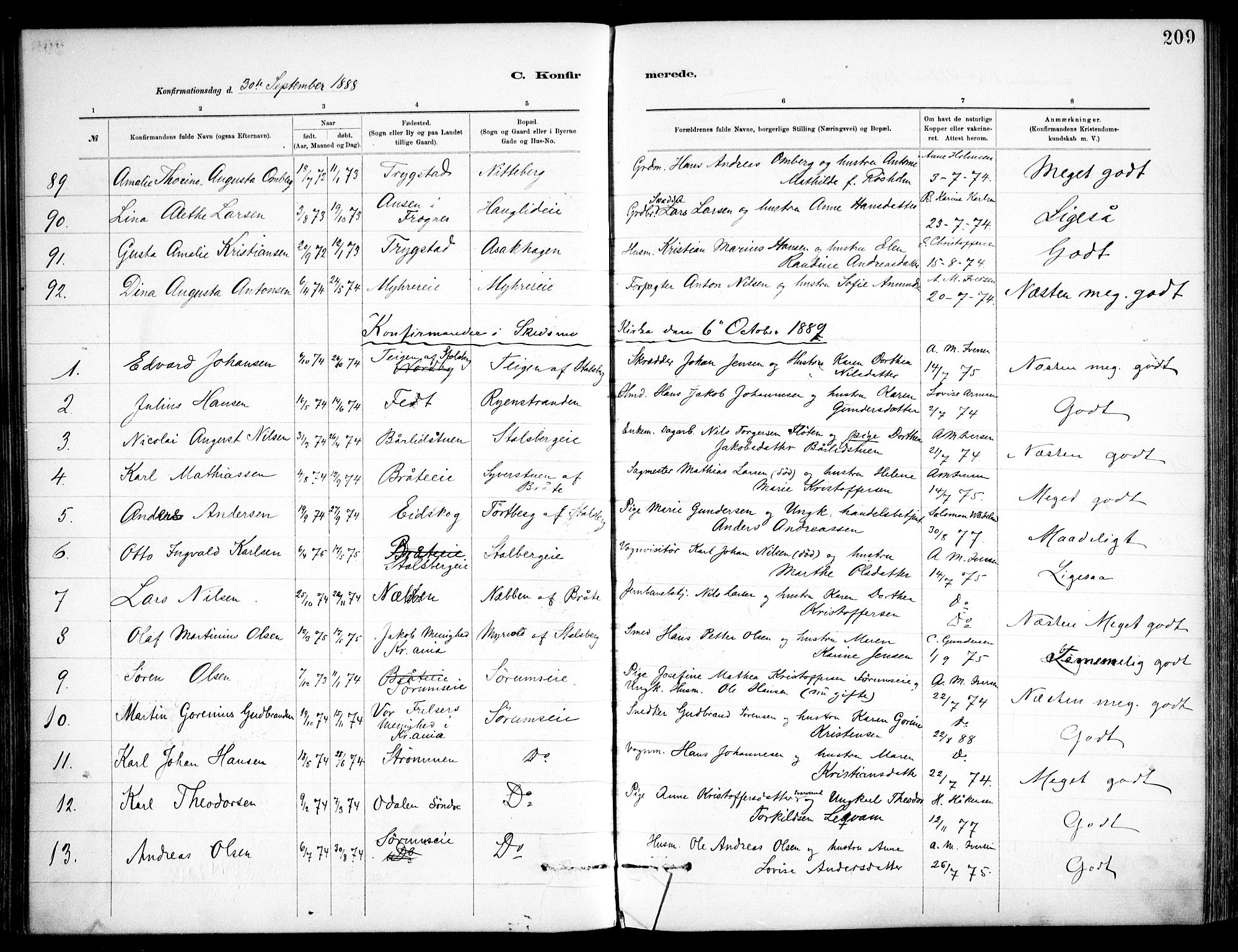 Skedsmo prestekontor Kirkebøker, AV/SAO-A-10033a/F/Fa/L0013: Parish register (official) no. I 13, 1883-1891, p. 209