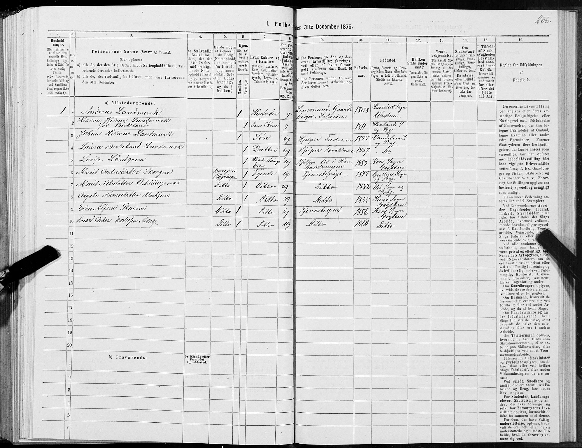 SAT, 1875 census for 1539P Grytten, 1875, p. 1266