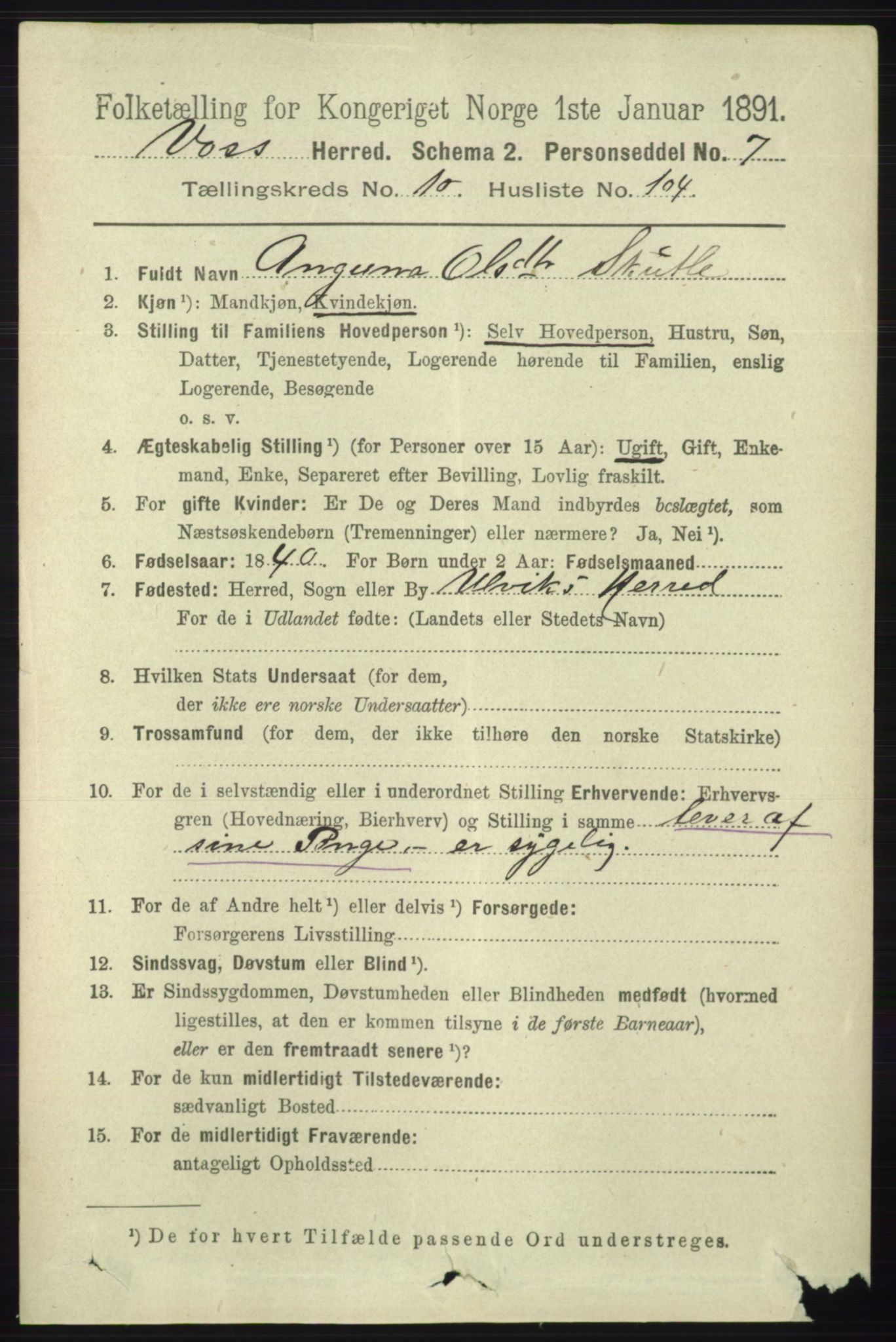 RA, 1891 census for 1235 Voss, 1891, p. 5723