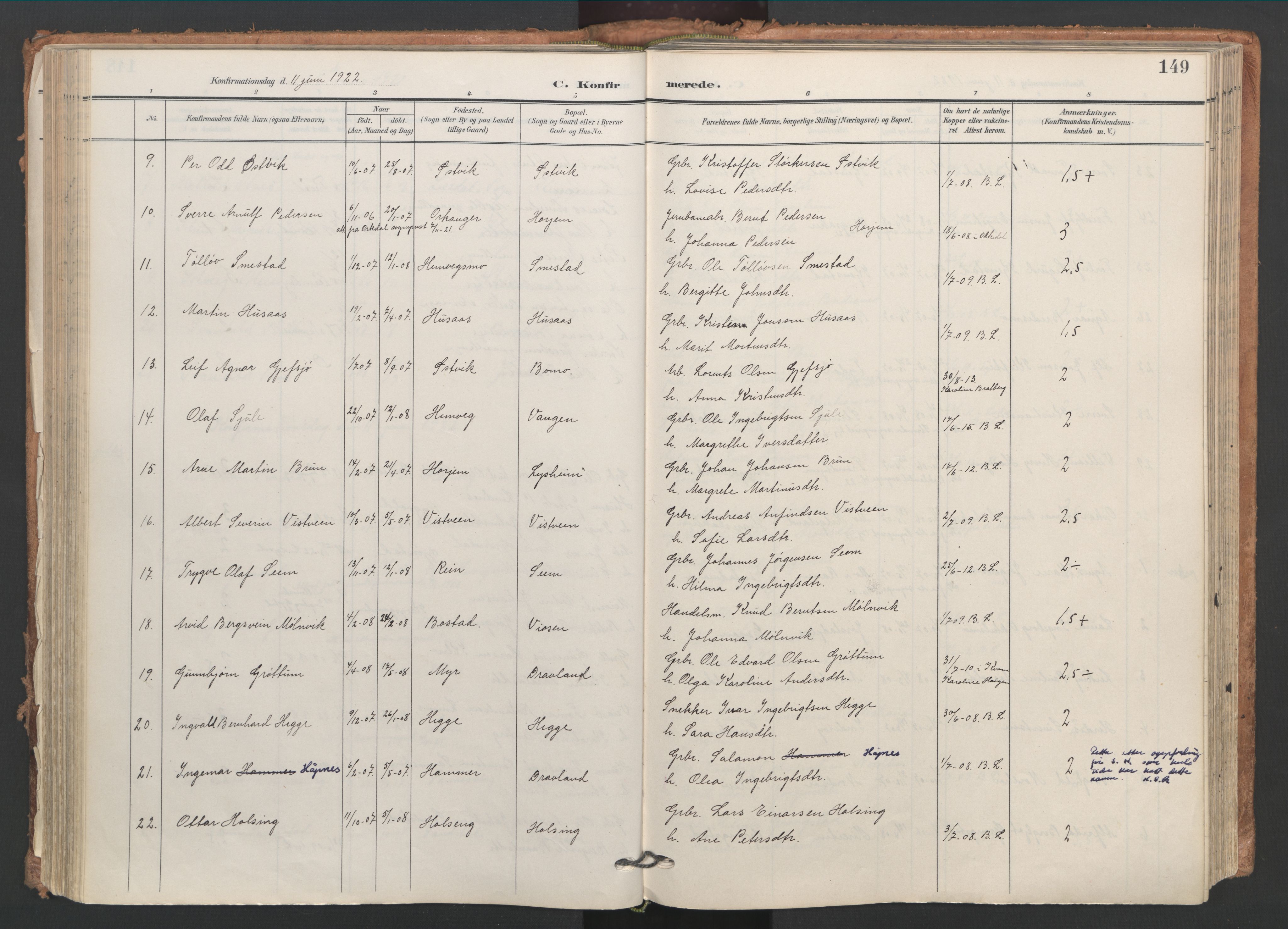 Ministerialprotokoller, klokkerbøker og fødselsregistre - Nord-Trøndelag, SAT/A-1458/749/L0477: Parish register (official) no. 749A11, 1902-1927, p. 149