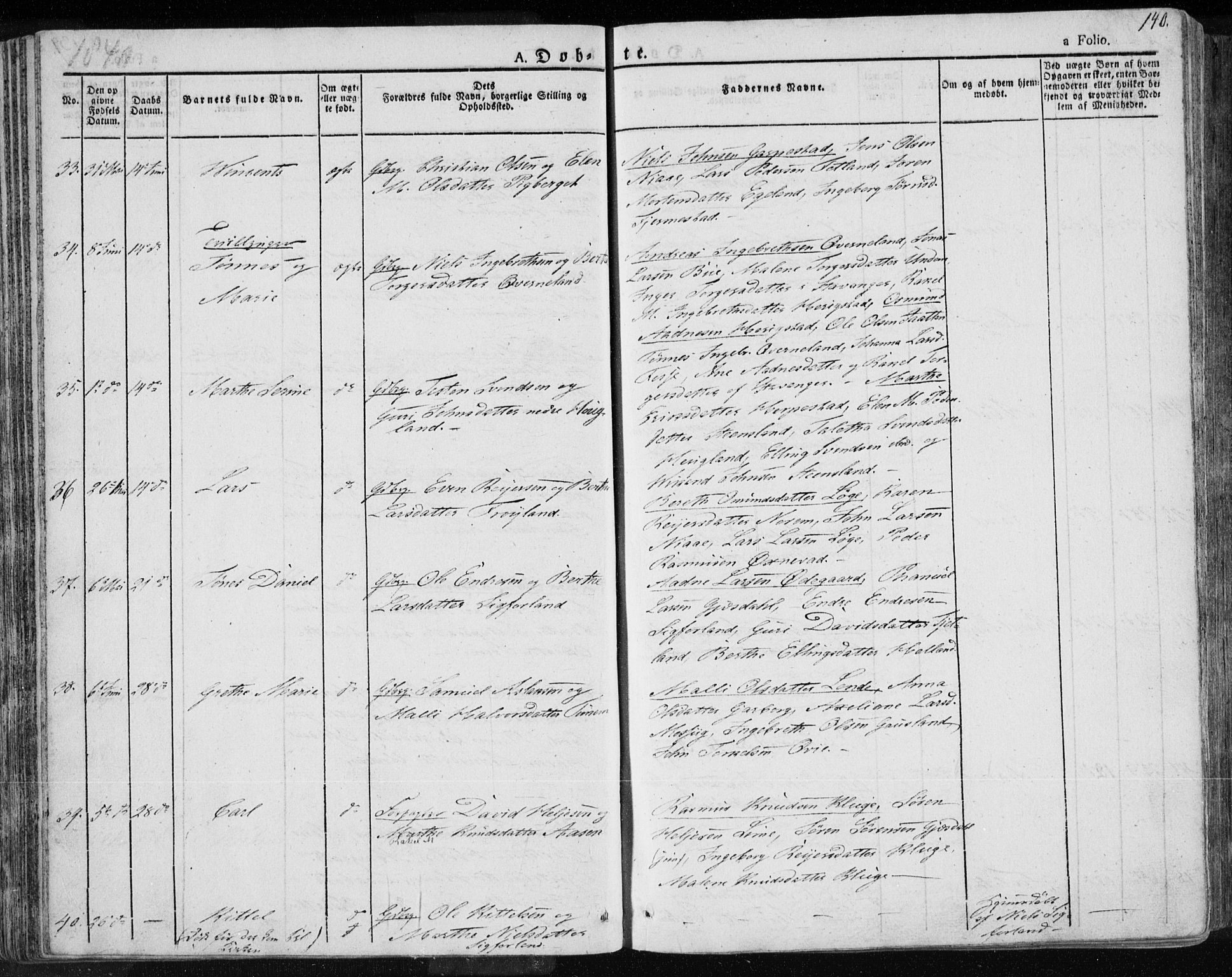 Lye sokneprestkontor, AV/SAST-A-101794/001/30BA/L0004: Parish register (official) no. A 4, 1826-1841, p. 140