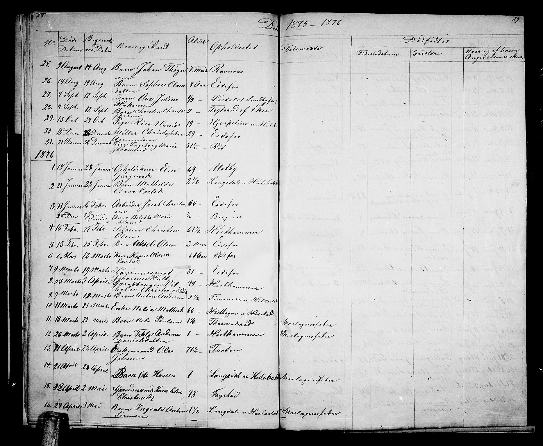 Hof kirkebøker, AV/SAKO-A-64/G/Ga/L0003: Parish register (copy) no. I 3, 1874-1877, p. 28-29